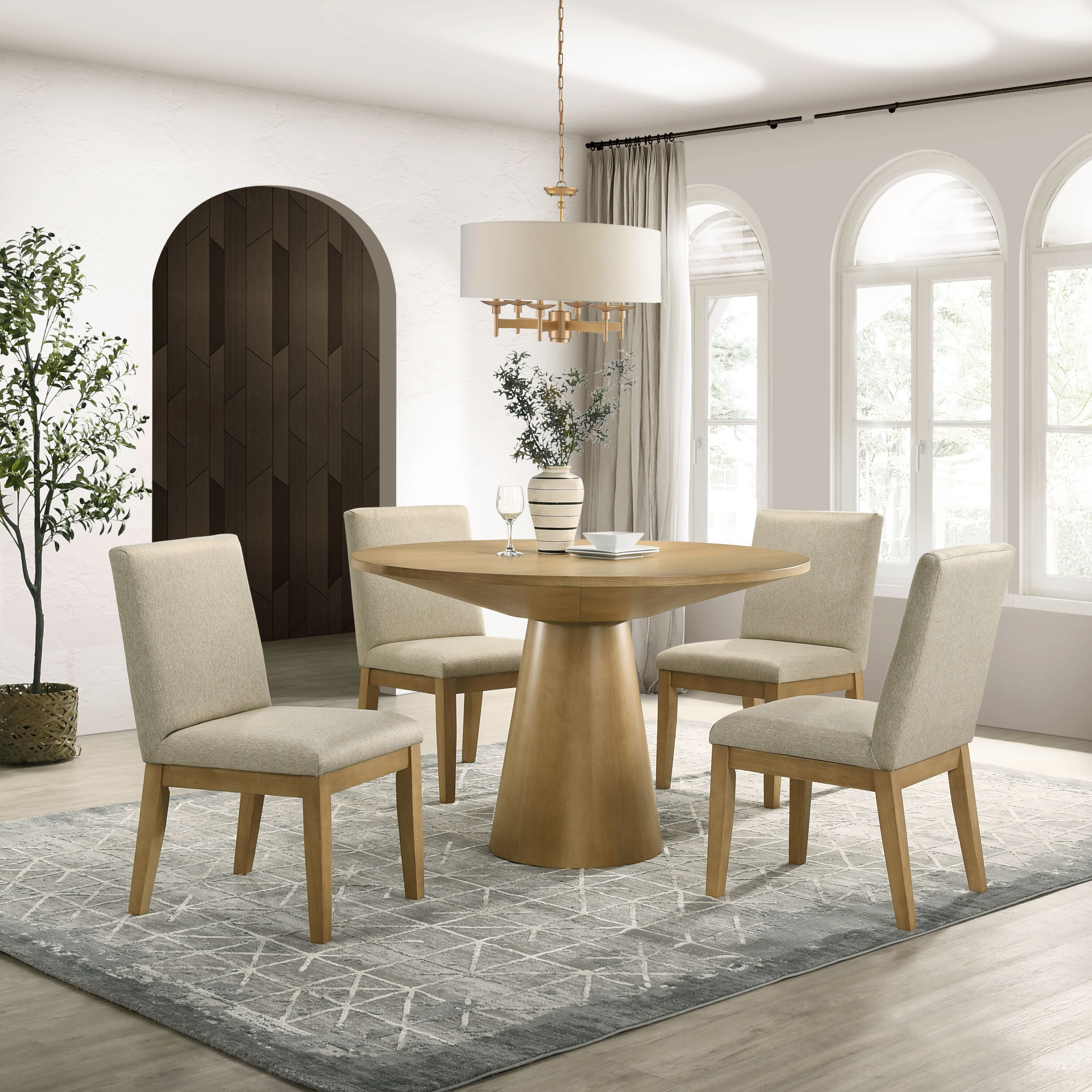 Roundhill Furniture T410-C410BGX2 Rocco Driftwood Casual Dining Room Set with Round Table ( Seats 4 )