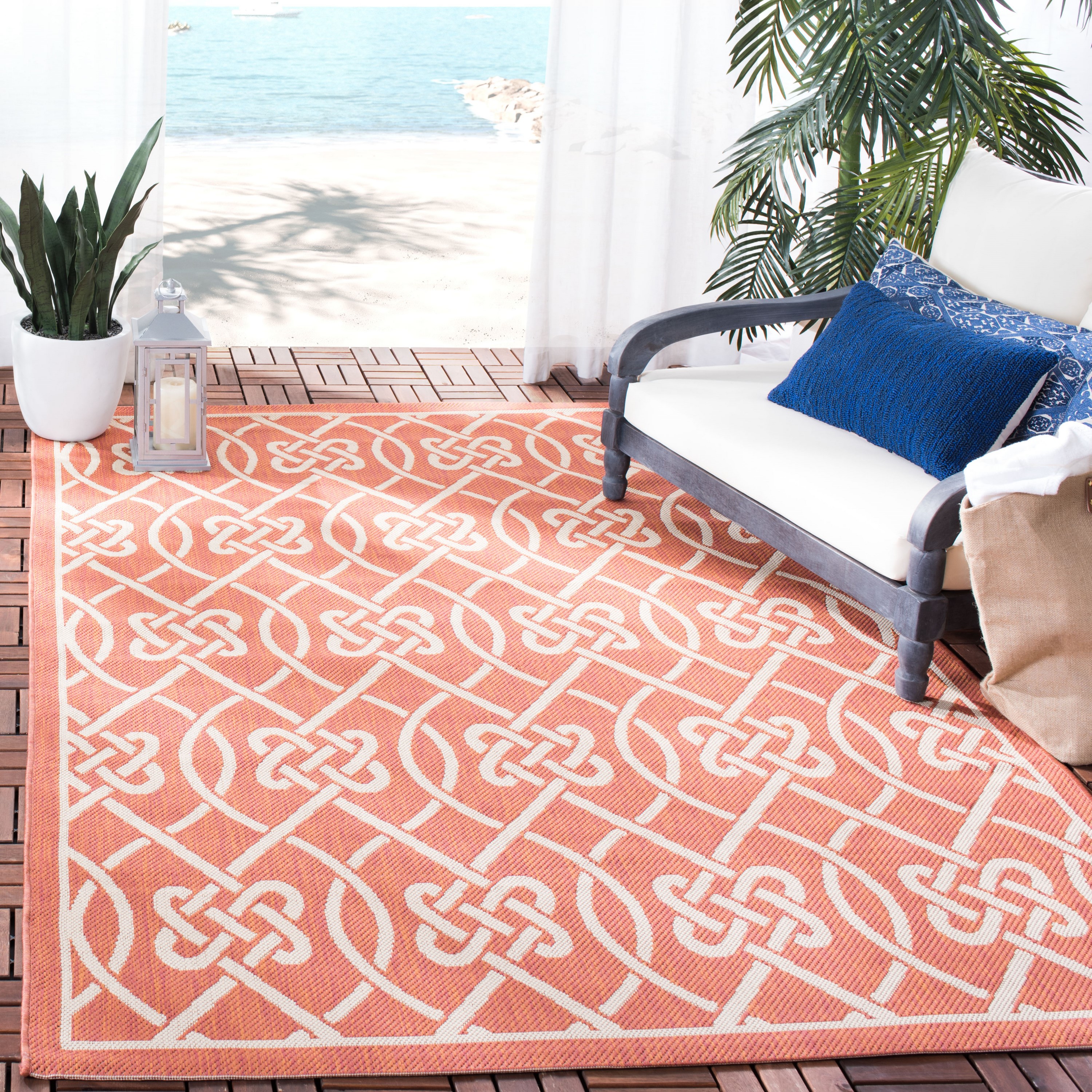 Safavieh CY6302-231-6 Courtyard Ngan 7 x 10 (ft) Loomed Polypropylene Terracotta/Light Beige Rectangular Indoor/Outdoor Abstract Coastal Area rug