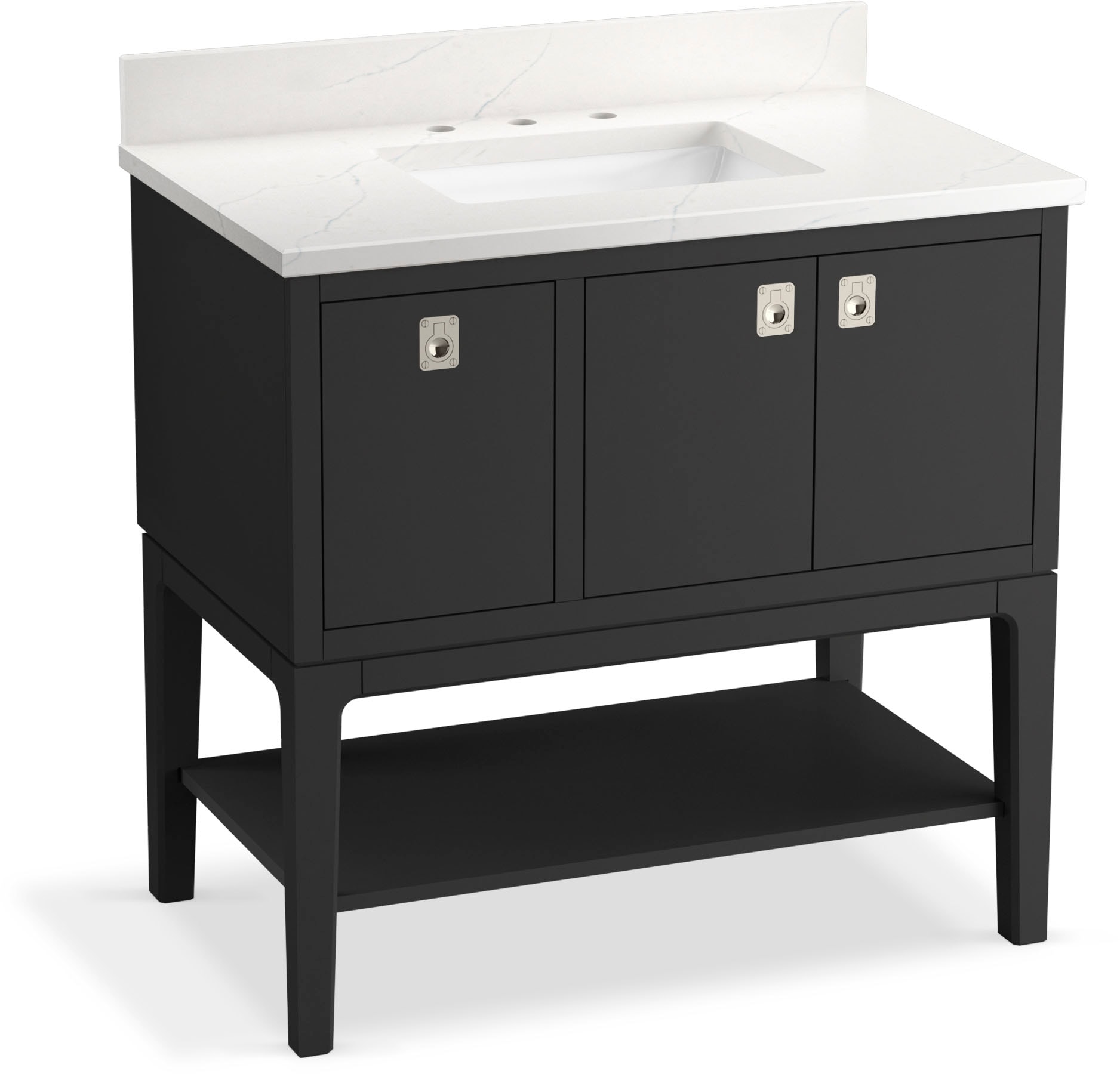 KOHLER 35026-DWG Seagrove by Studio McGee 36-in Dark Warm Grey Undermount Single Sink Bathroom Vanity with White Quartz Top
