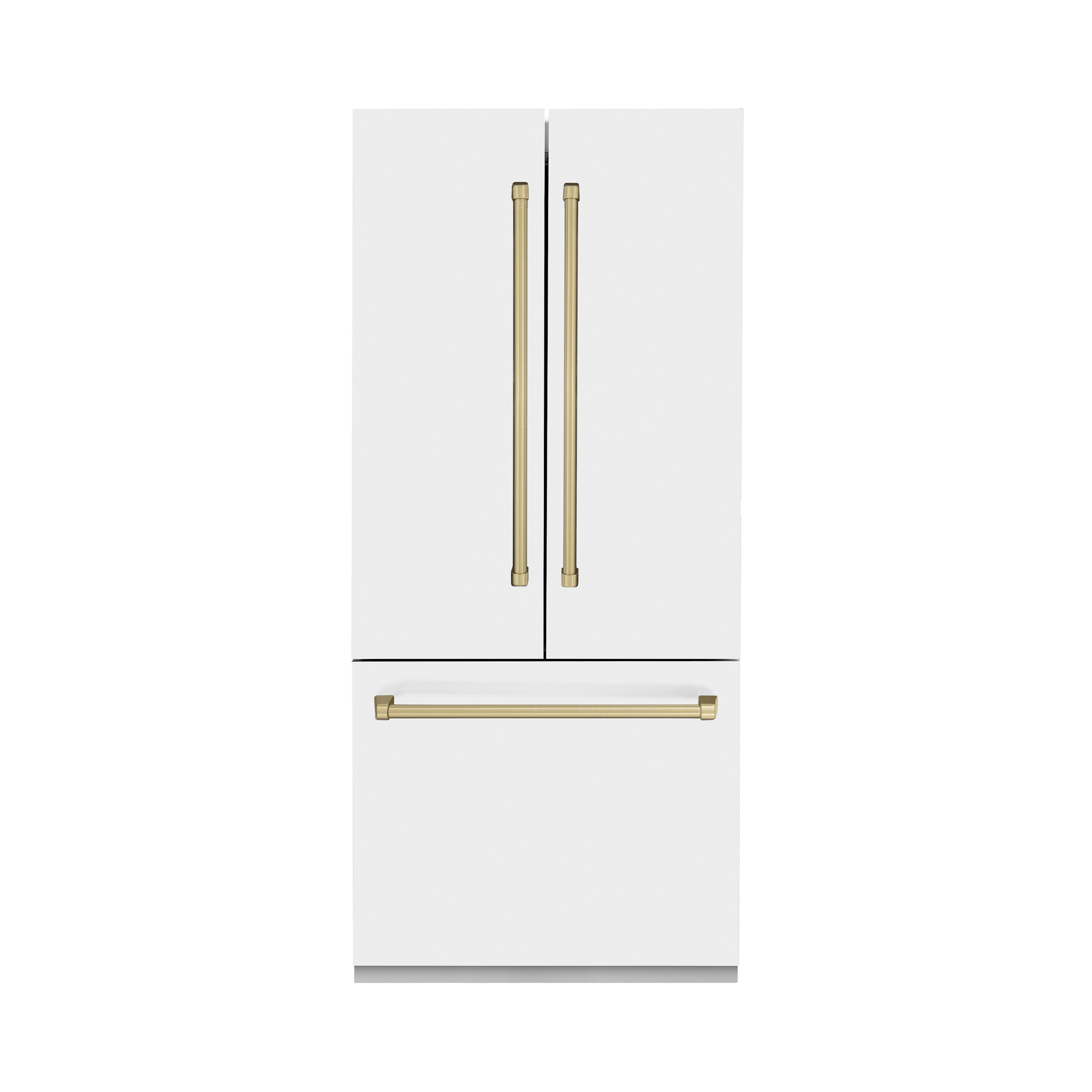 ZLINE KITCHEN & BATH RBIVZ-WM-36-CB Counter-Depth 19.6-cu ft 3 -Door Built-In French Door Refrigerator with Ice Maker with Water Dispenser ( Stainless Steel with White Matte door and Champagne Bronze Accent handle ) ENERGY STAR Certified