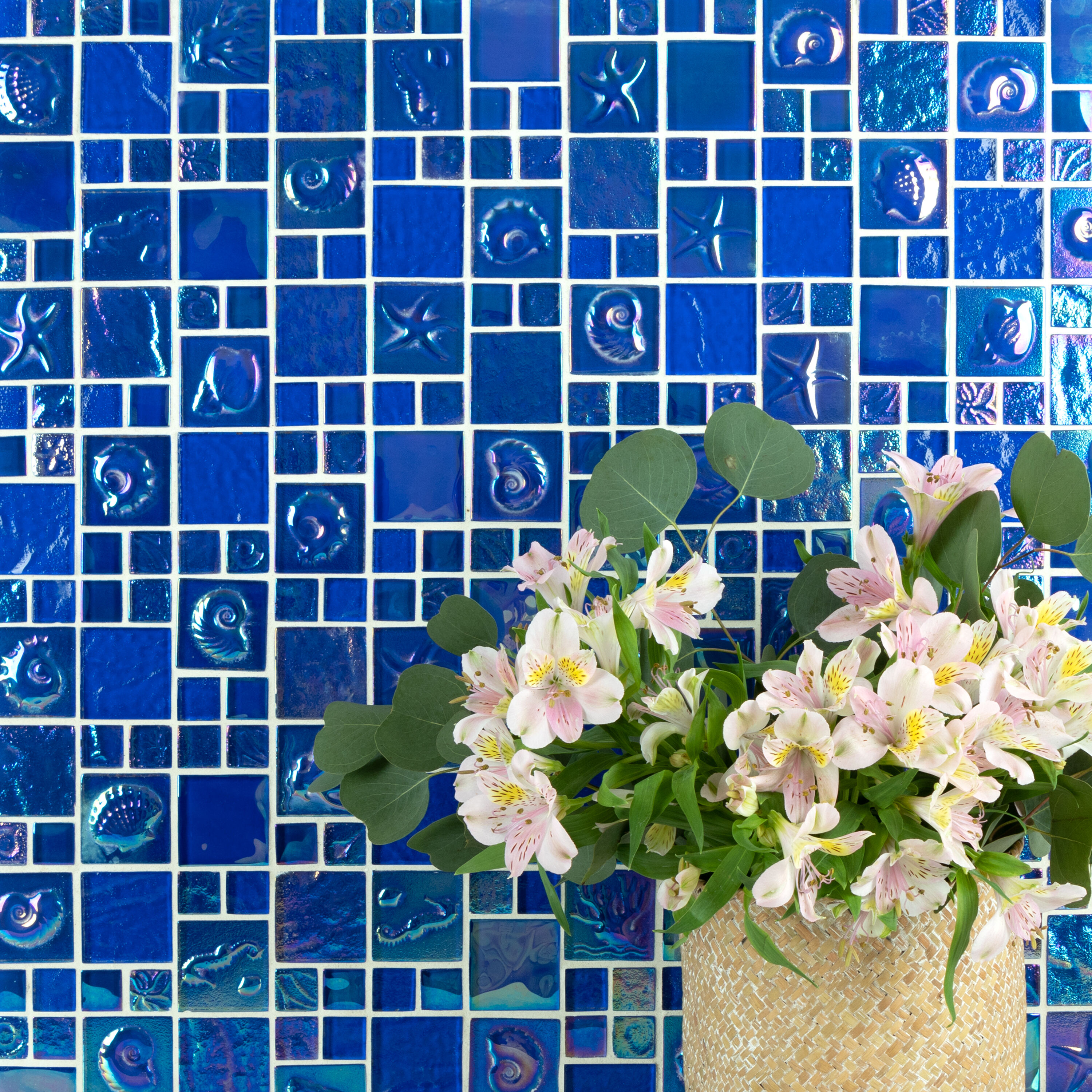 Ocean Bay Blue Iridescent Glass Mosaic Wall Tile