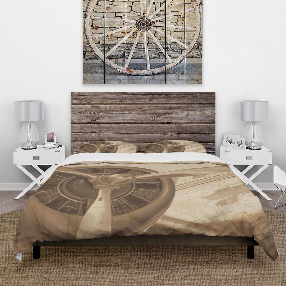 King Sepia Vintage Airplane Microfiber Duvet Cover Set
