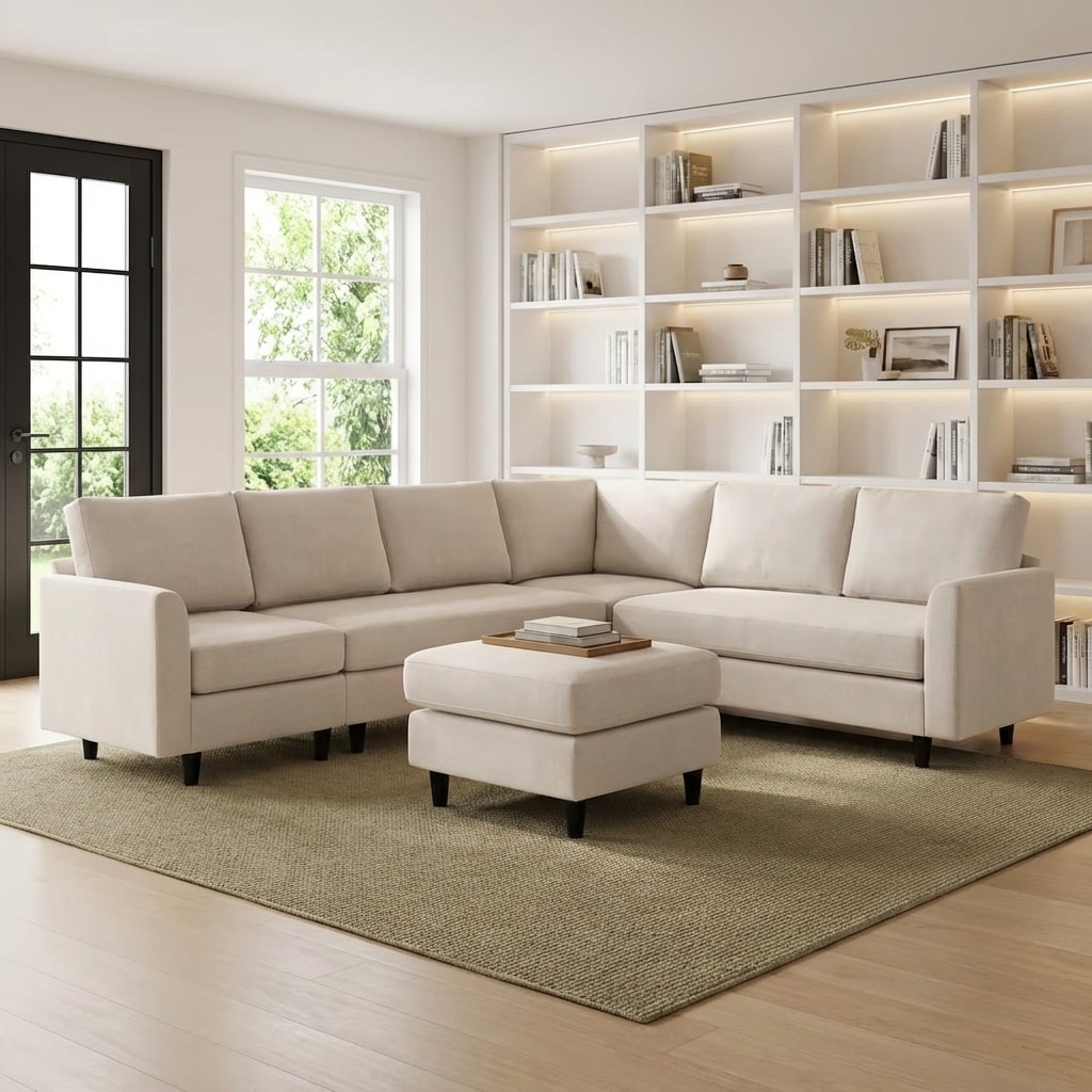 JEAREY - 107.3-in W Casual Beige Microfiber 6+seats Sectional