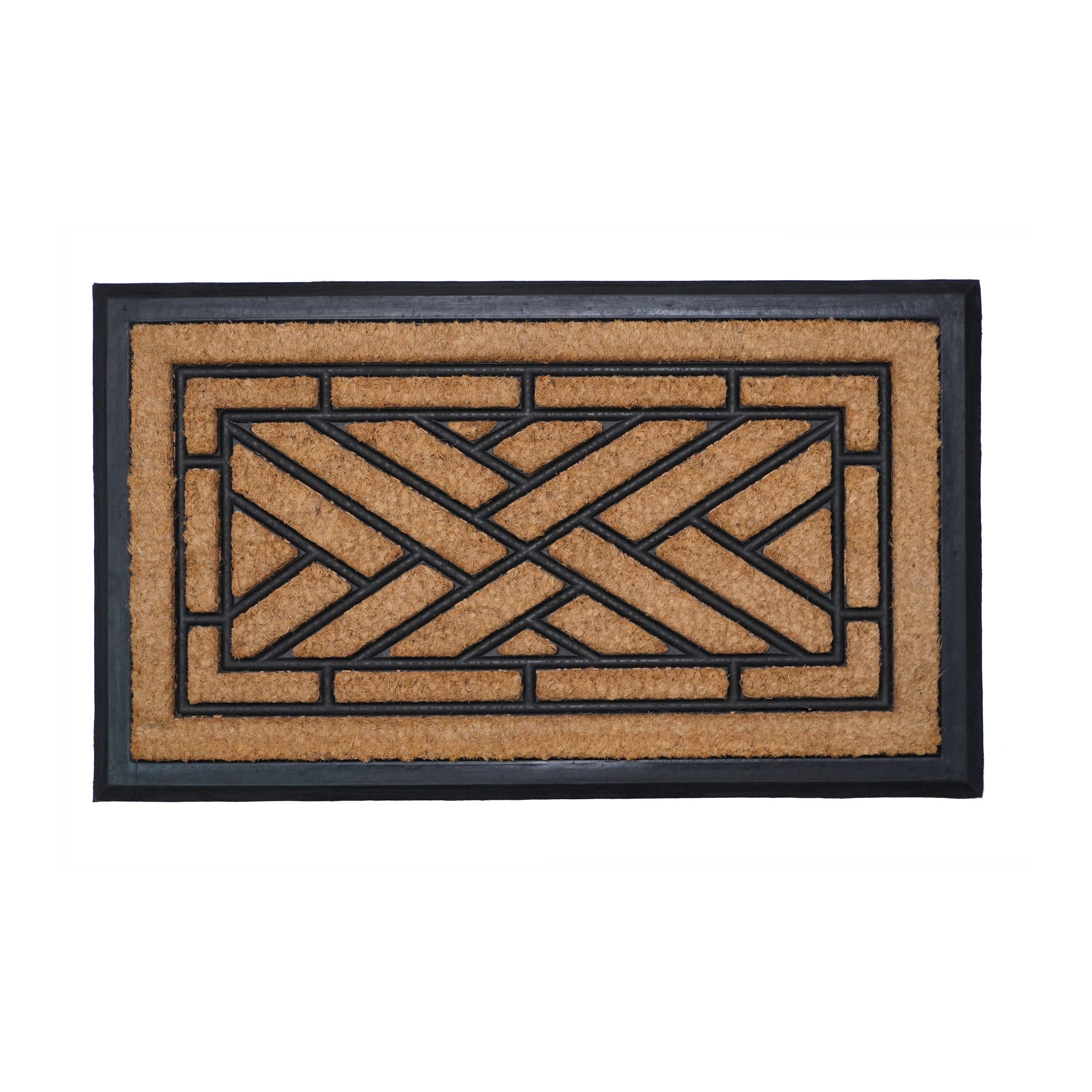 Geometric Natural Coir and Rubber Outdoor Doormat 18" x 30"