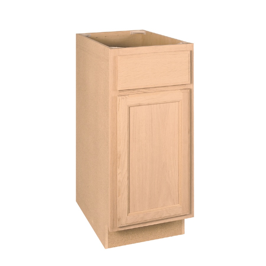 Project Source B15 15-in W x 34.5-in H x 24-in D Brown/Tan Unfinished Oak Door and Drawer Base Fully Assembled Cabinet (Flat Panel Door Style)