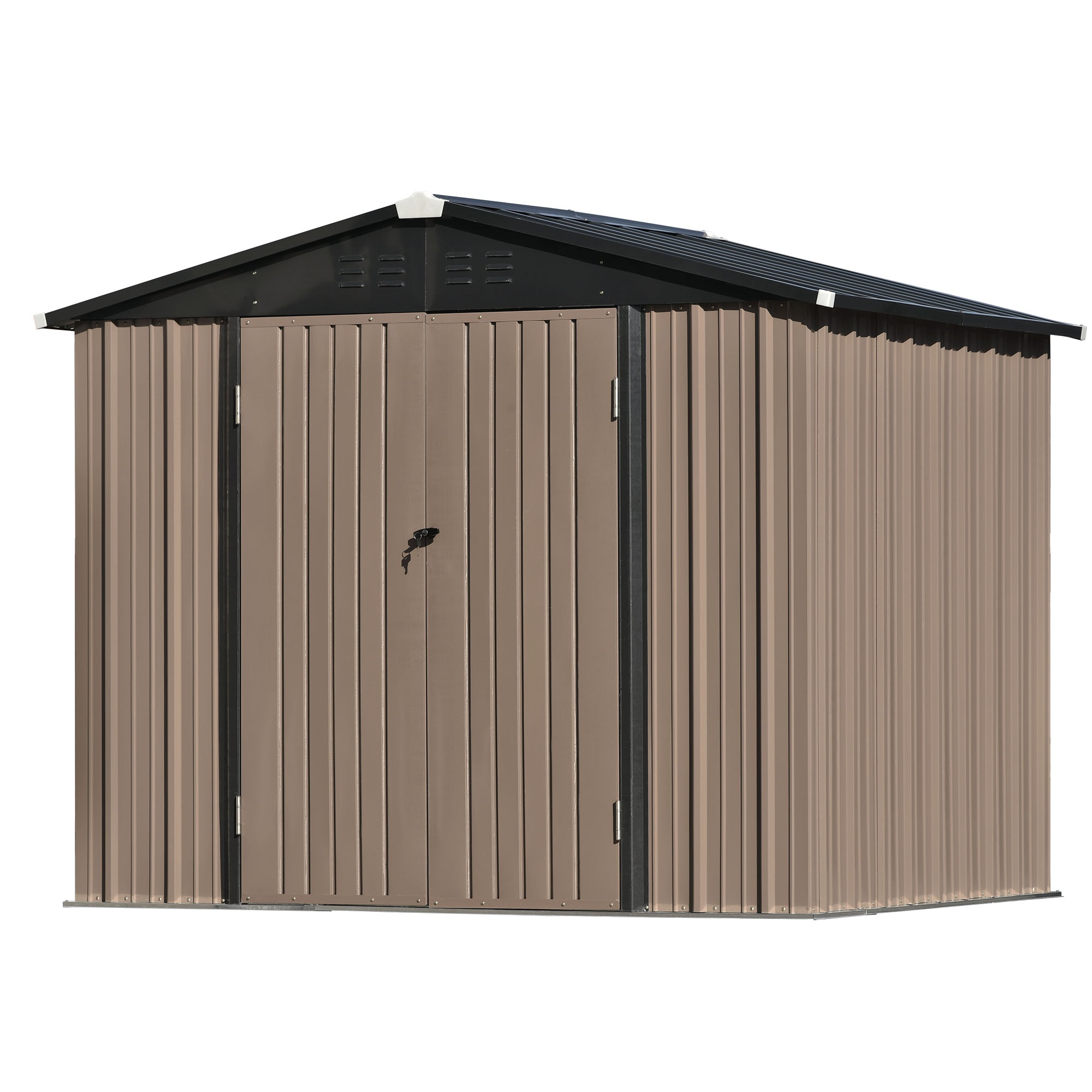 6-ft x 8-ft Metal Storage Shed Galvanized Steel Storage Shed in Brown | - WELLFOR TWSG017-BN