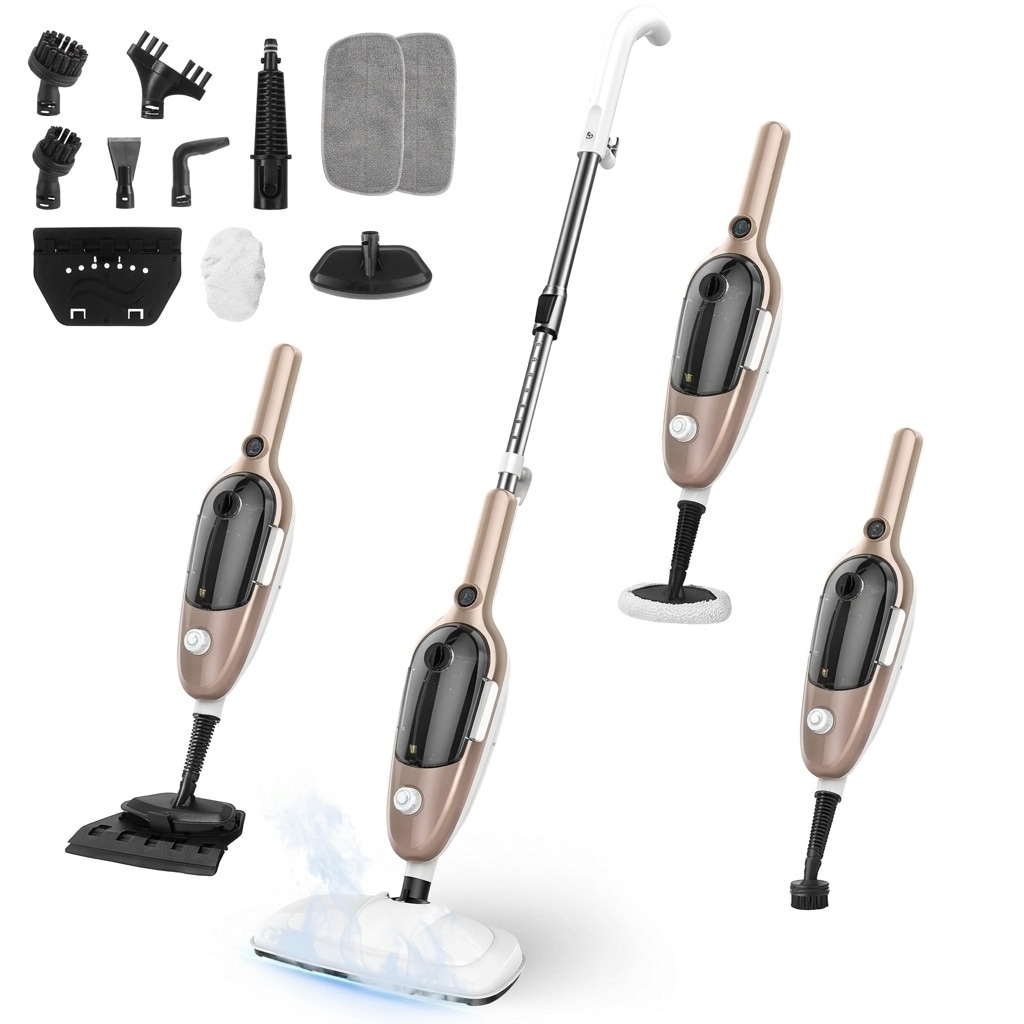 Misopily Steam Mop All in One Handheld Cleaner with 11 Accessories for Hardwood Tile Laminate Stone Carpet Adjustable Steam Large Water Tank #L05MS07012