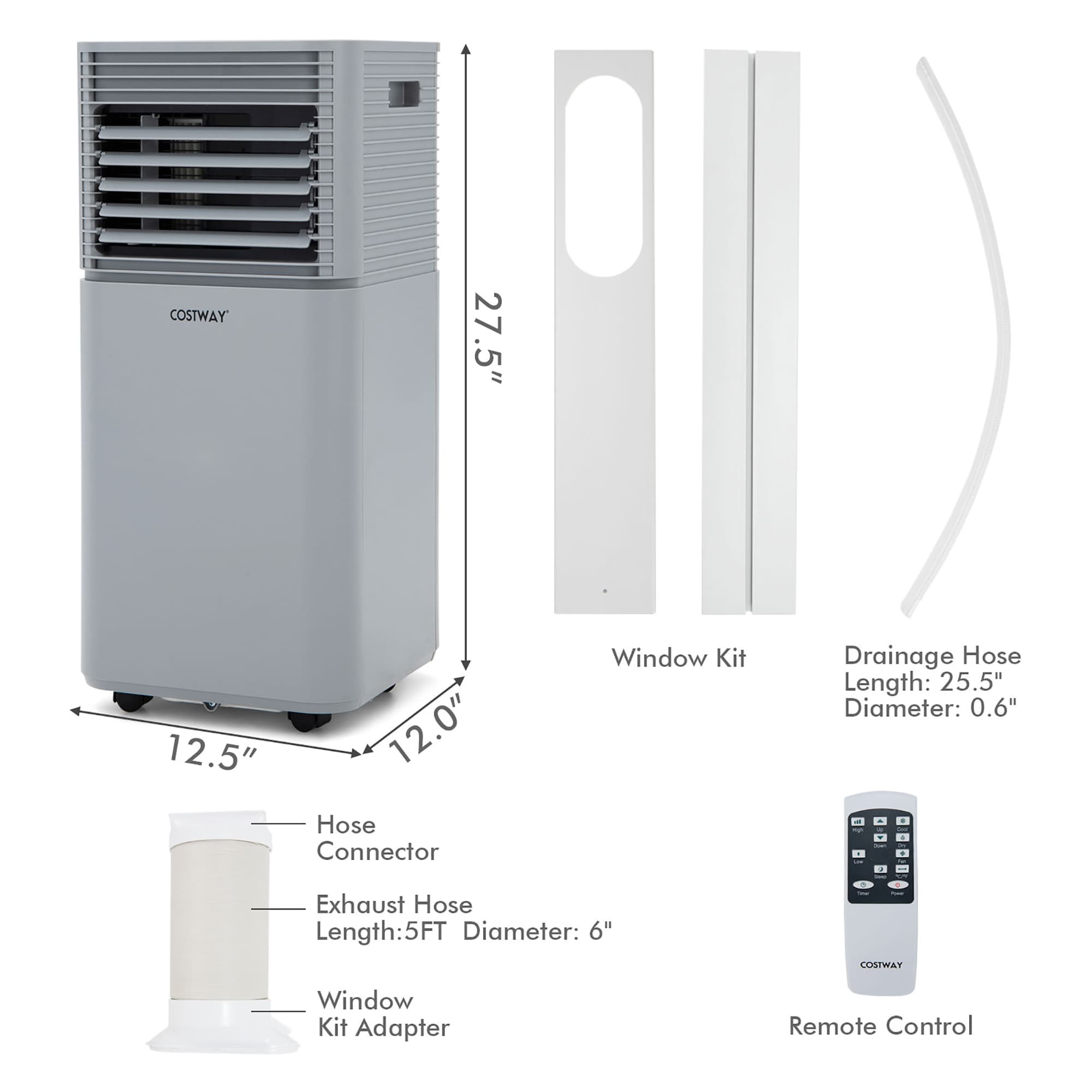 Costway 5000-BTU DOE (115-Volt) Gray Vented Portable Air Conditioner with Remote Cools 230-sq ft LWS00196 Sansujyuku sansujyuku.com