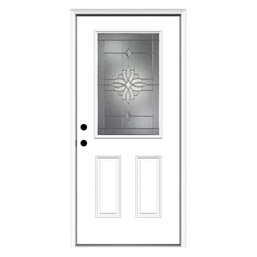 36 Madison Oval Exterior Fiberglass Door - White - Left Hand Inswing