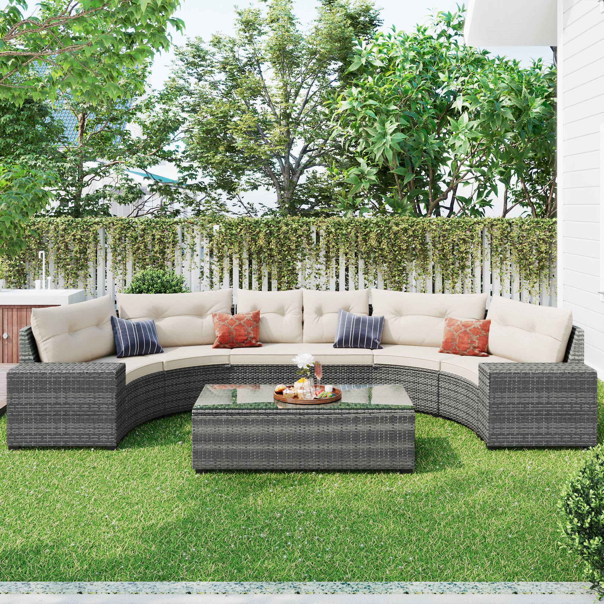 Bayfeve BFG-1215A 8 -Piece Wicker Patio Conversation Set with Off-white Cushions