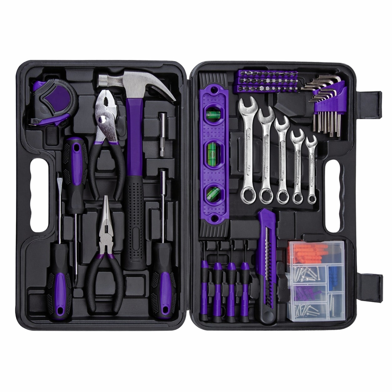 KHKFY  152 Piece Basic Household Hand Tool Kit with Toolbox Storage Case All Purpose Home Tool Set for Office College Repairs Purple Heat Treated