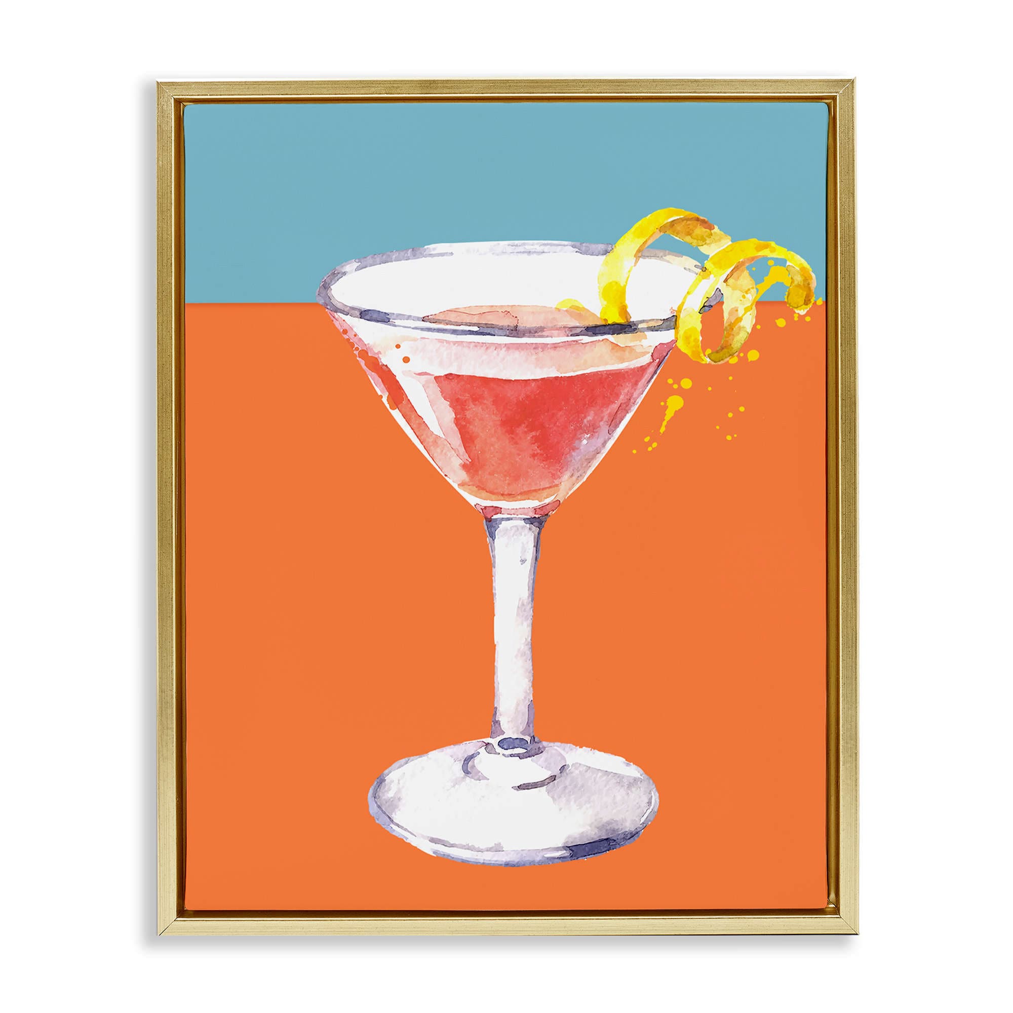 Stupell Industries BS-271-FFG-24X30 Cocktail on Blocked Hues Gold Framed Floater Canvas Wall Art By Susan Jill 25 x 31