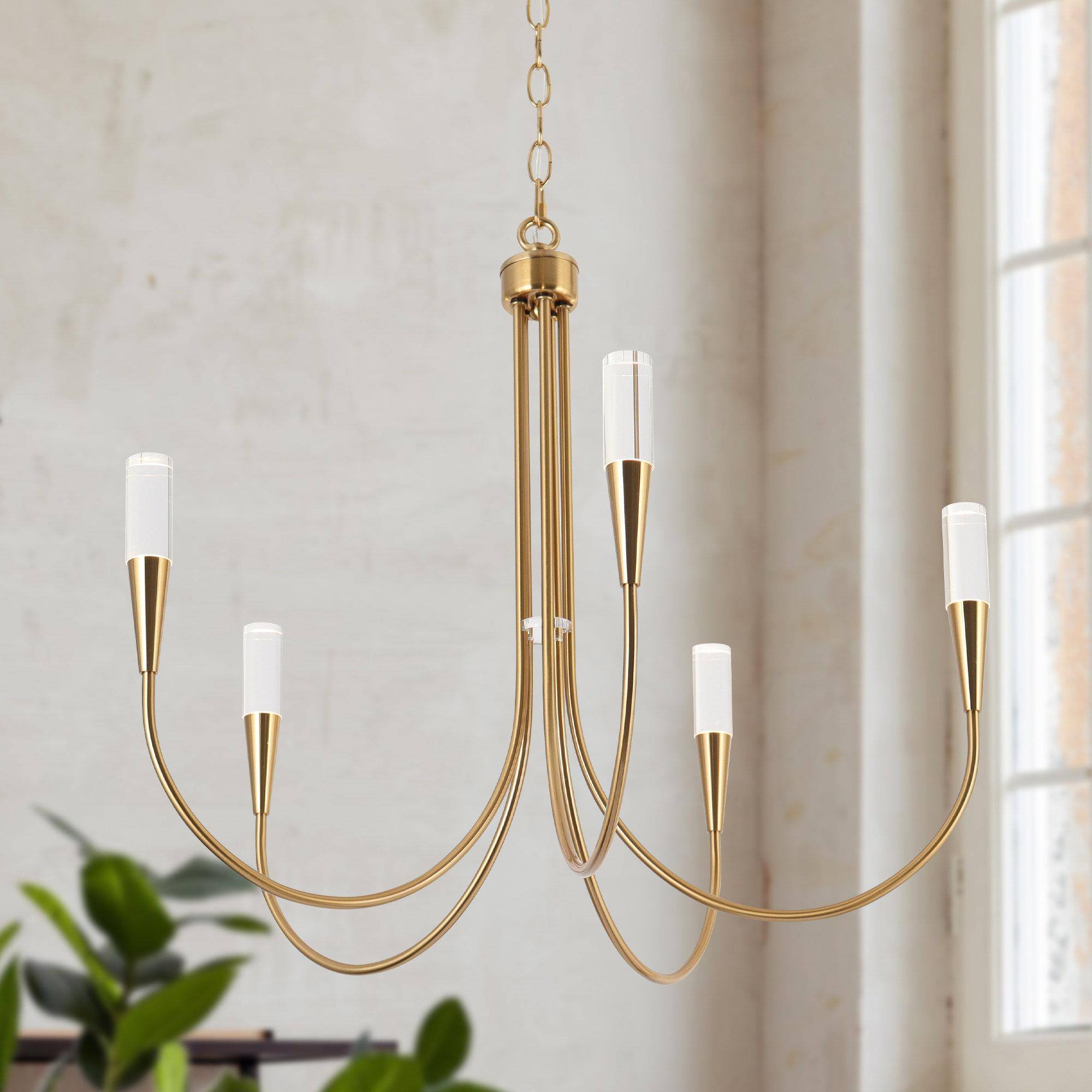 ZEVNI L3EINQNBW4438S17 Kerwin 5.0 -Light Polished Gold Modern/contemporary Integrated LED For Use in Bedrooms, Dining Rooms, Foyers, Kitchens, Living Rooms Chandelier