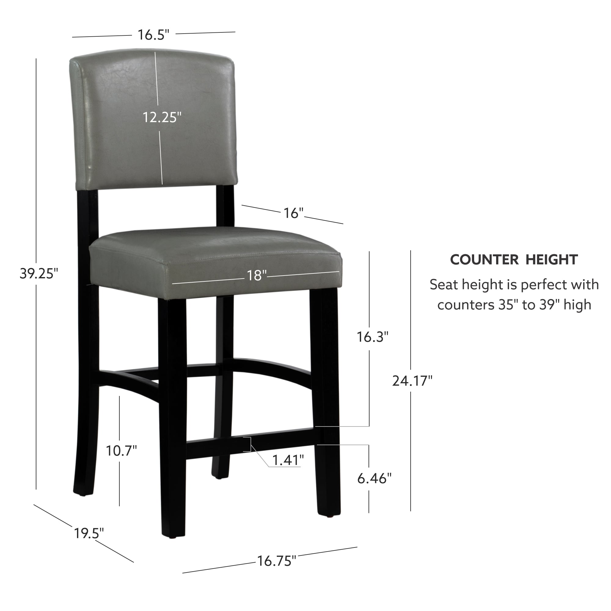 Dove Gray Faux Leather Counter Stool with Black Wood Frame