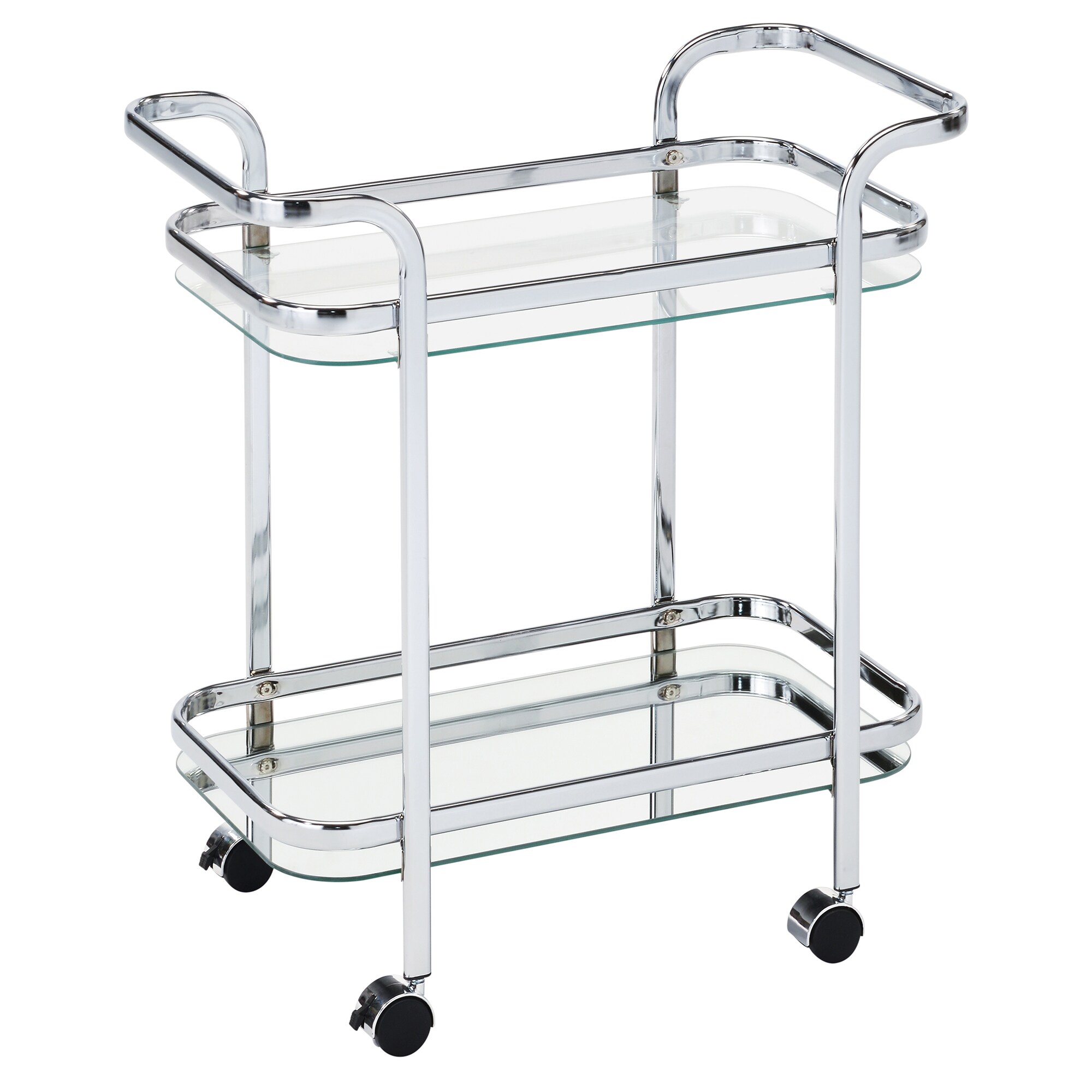 Worldwide Homefurnishings 556-218CH Chrome Metal Base with Glass Rolling Kitchen Cart ( 15-Inches x 28-Inches x 29.53-Inches )