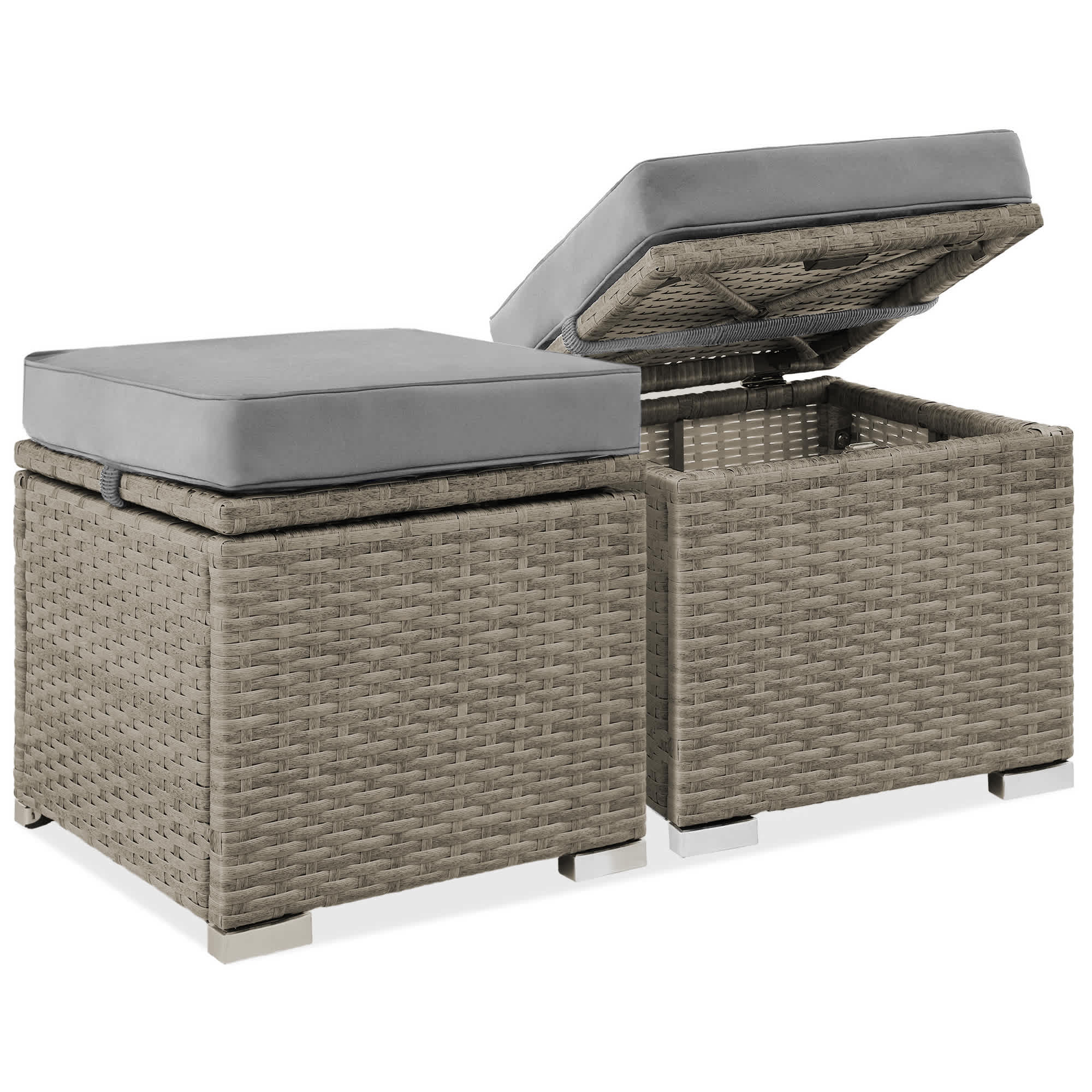 Best Choice Products SKY8830 Set of 2 Wicker Ottomans Multipurpose Furniture w/ Removable Cushions - Cement Gray/Taupe