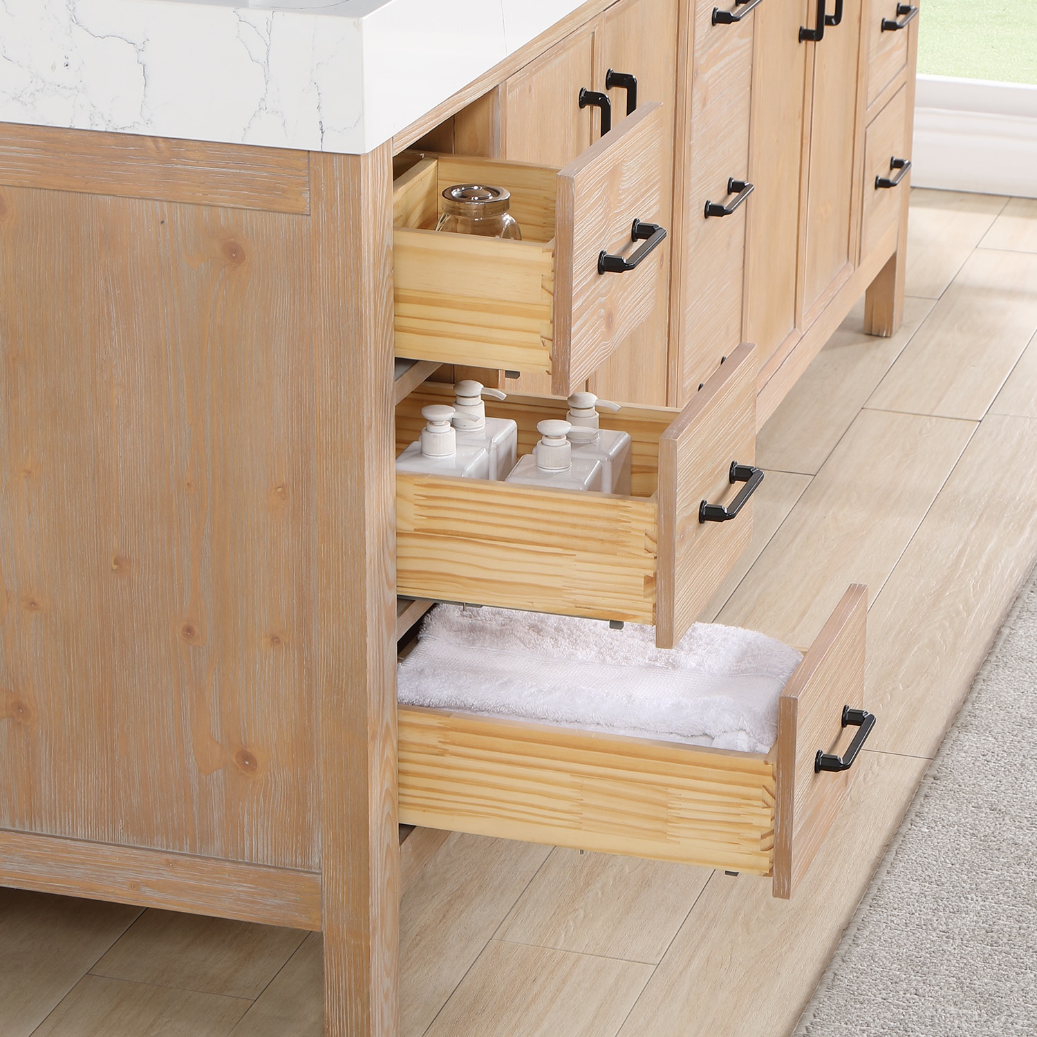 Leon 84" Fir Wood Double Vanity with Composite Top