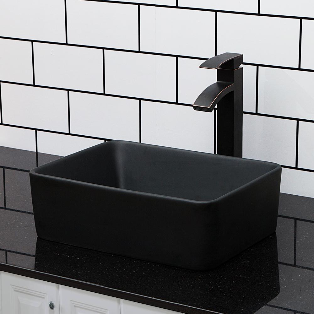 Lordear Porcelain vanity sink Matte Black Ceramic Vessel Rectangular ...