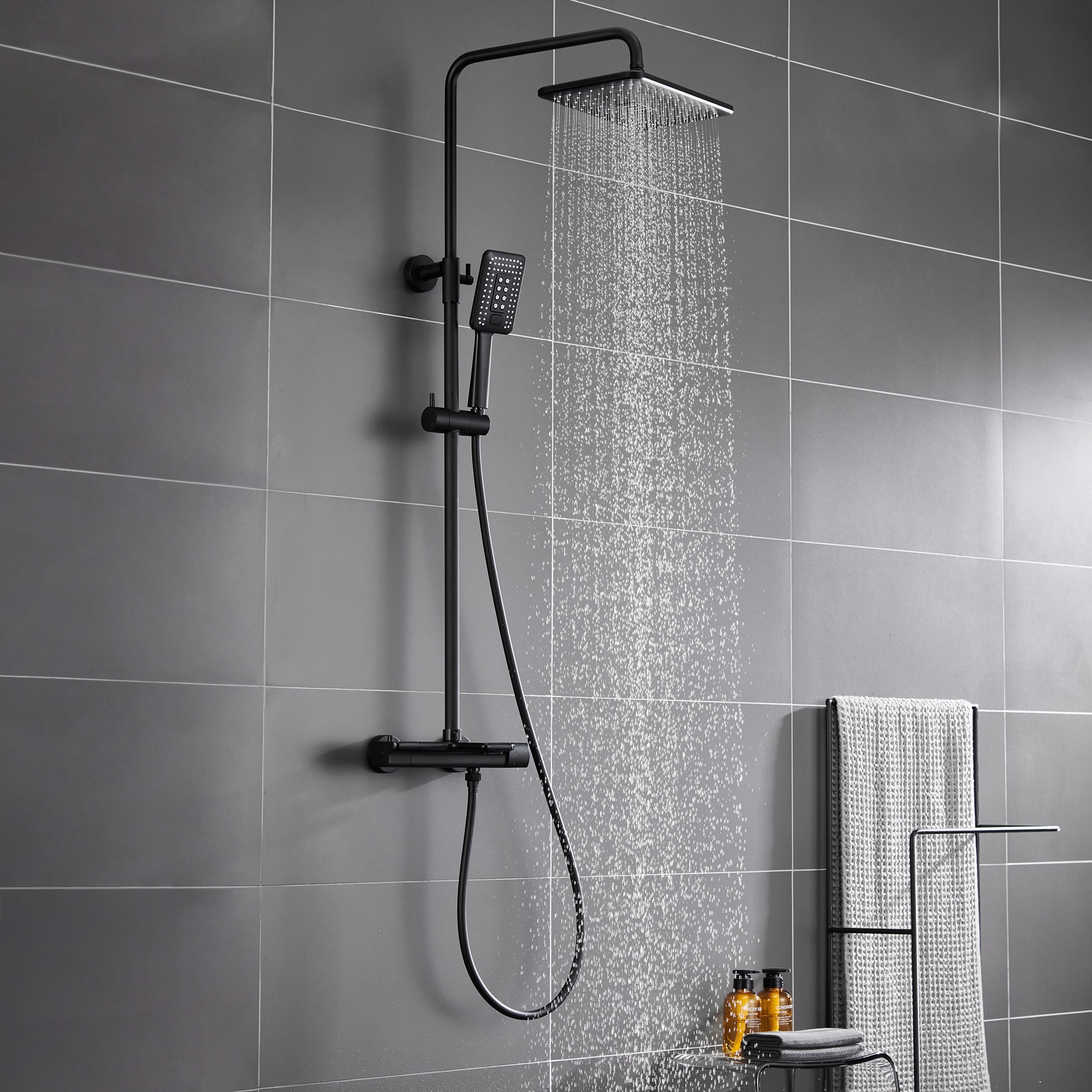 Clihome Matte Black 11.4-in Dual Head Shower Faucet Bar System with 2 ...