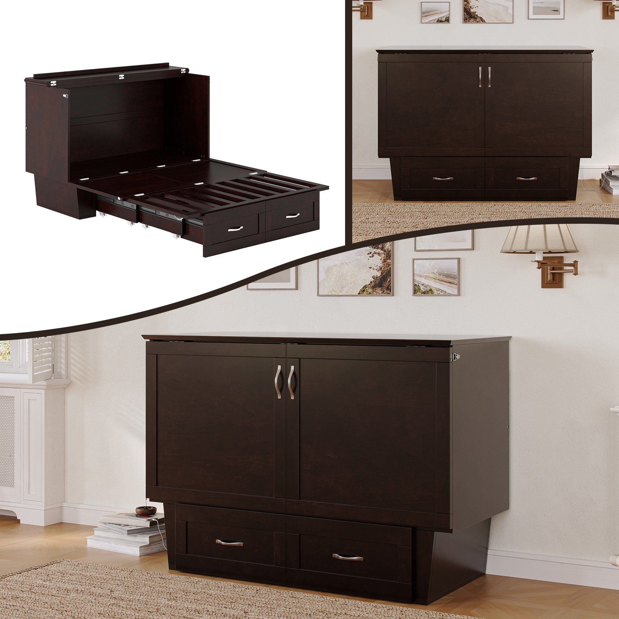 AFI AC633101 Dahlia No Mattress Espresso Full Wood Murphy Bed with Storage