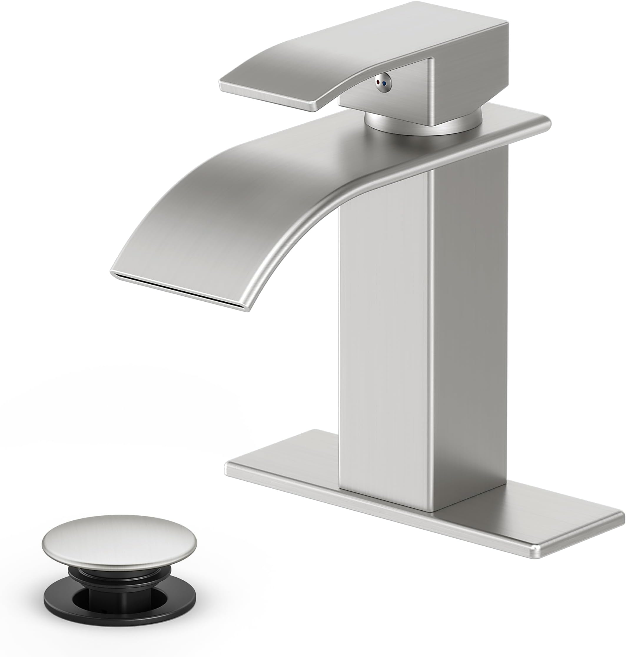 Aoibox single handle brushed nickel bathroom faucet waterfall flow SUS304 stainless steel lead free fits 1 or 3 hole sinks 7.1 in height kit #LAB0126F01