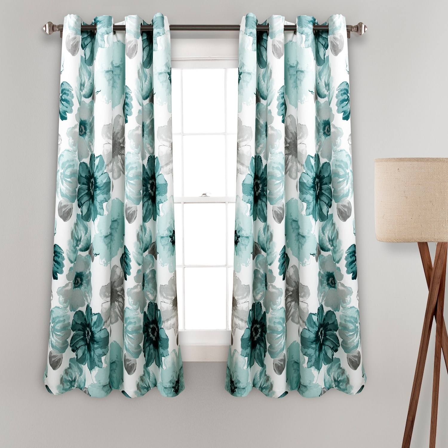 Lush Decor 16T003558 63-Inches Blue Floral Light filtering Grommet Curtain panel pair