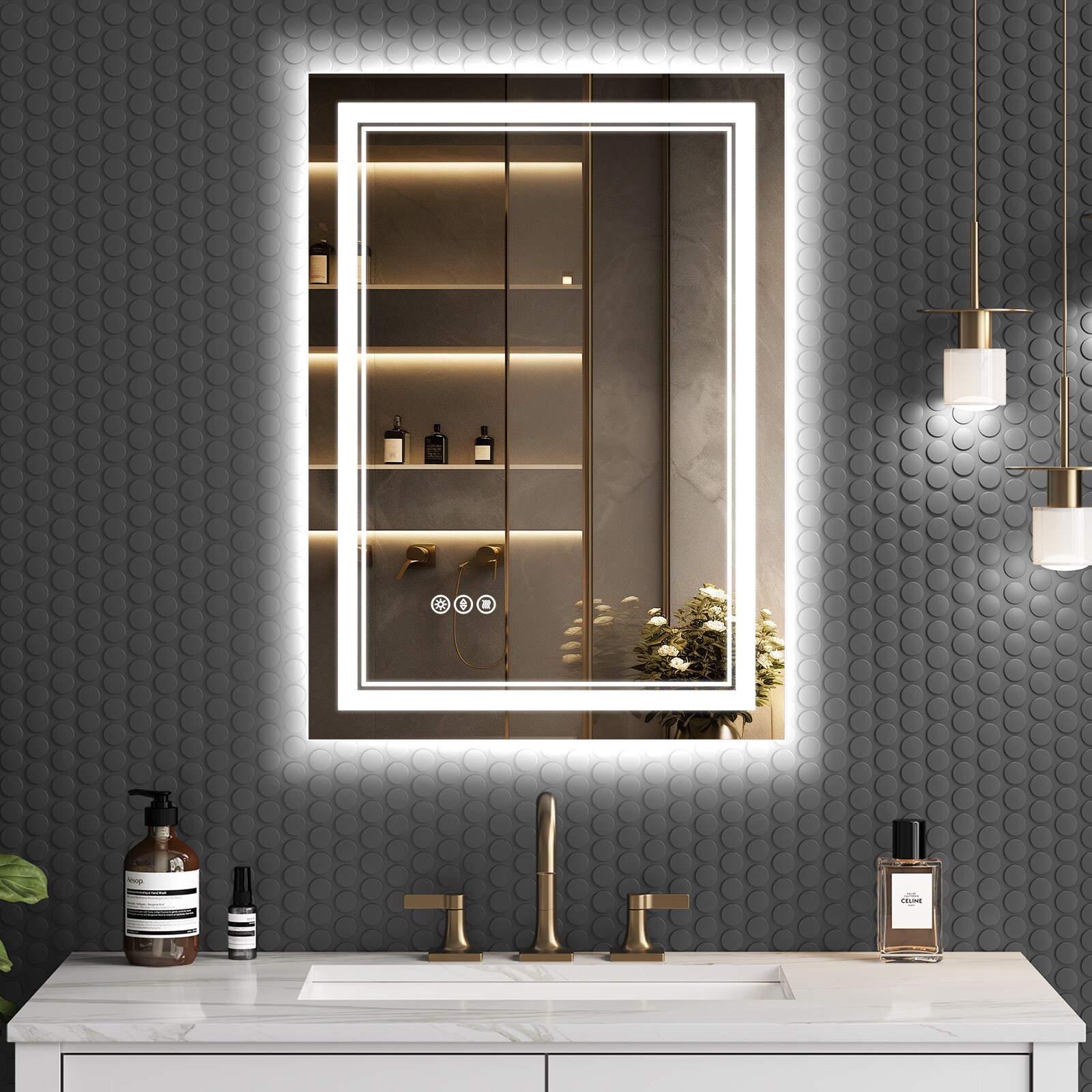 ExBrite DHBM2432BG 24-in x 32-in Polished Frameless Rectangle Dimmable LED Lighted Fog Free Bathroom Vanity Mirror ( White )