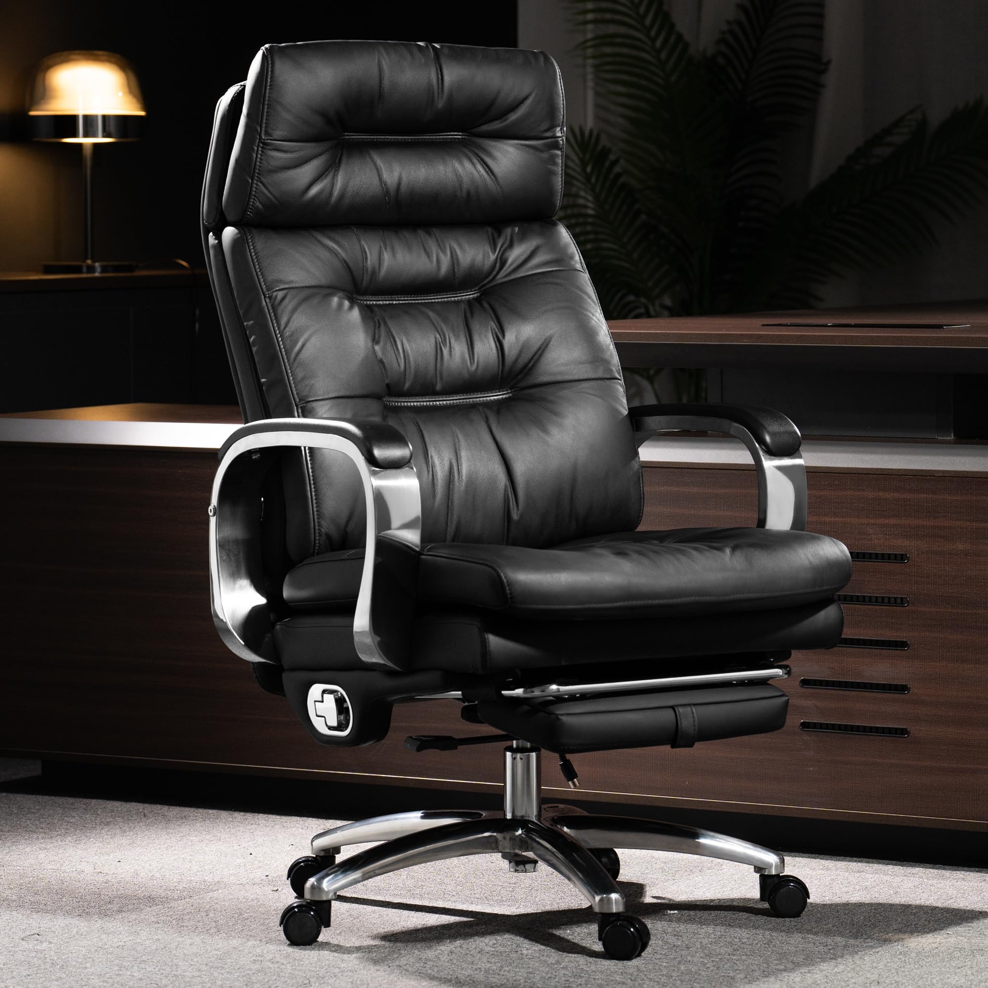 LTMATE LSGF03A005MA00 Black Contemporary Ergonomic Adjustable Height Swivel Leather Manager Chair