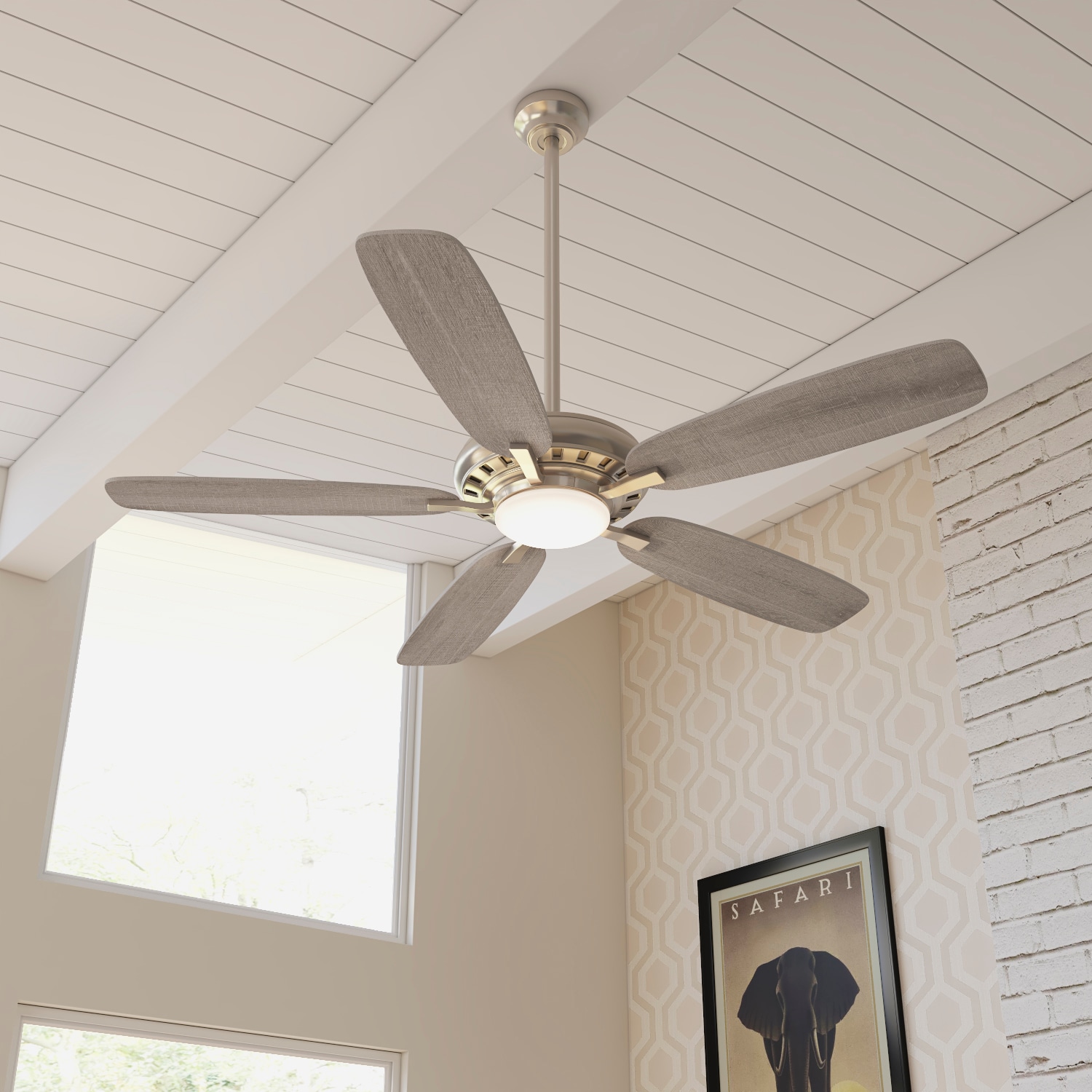 Minka Ceiling Fan Co. 84006 Baskinville 52-in Integrated LED Pewter with Coastal Driftwood Blades Ceiling Fan With Light - Remote Included ( 5 -Blade )