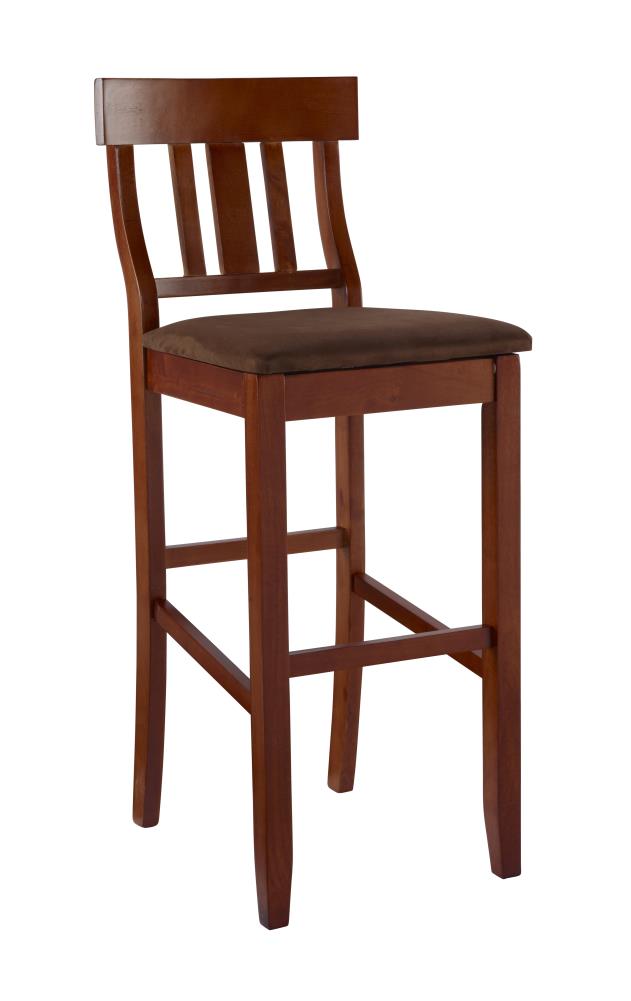 Linon 01849DKCHY-01-KD-U Torino Collection Slat Back Bar Stool Dark Cherry Bar height Upholstered Wood Bar Stool with Back