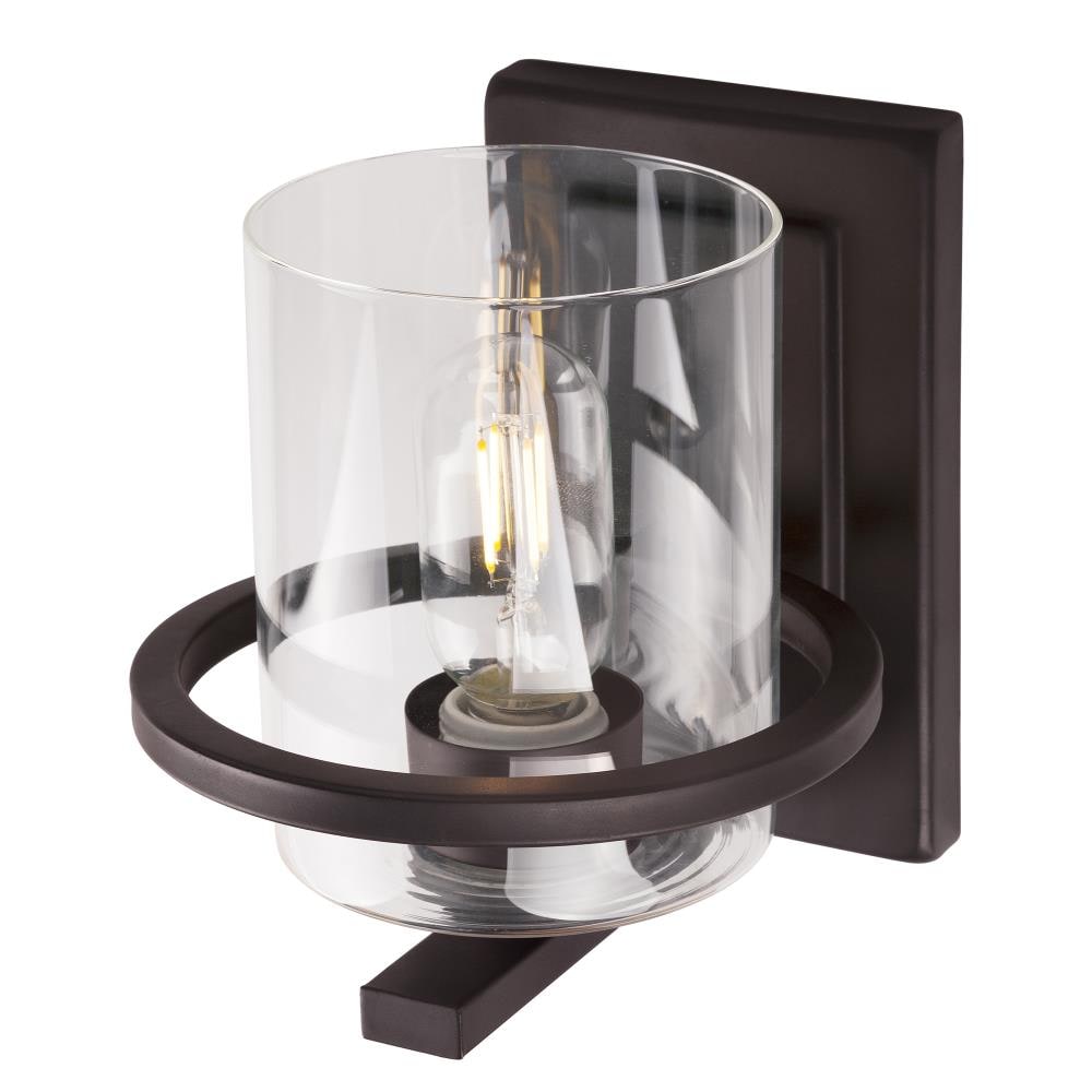 8-Inch Black Steel Cylinder Wall Sconce with Clear Glass Shade