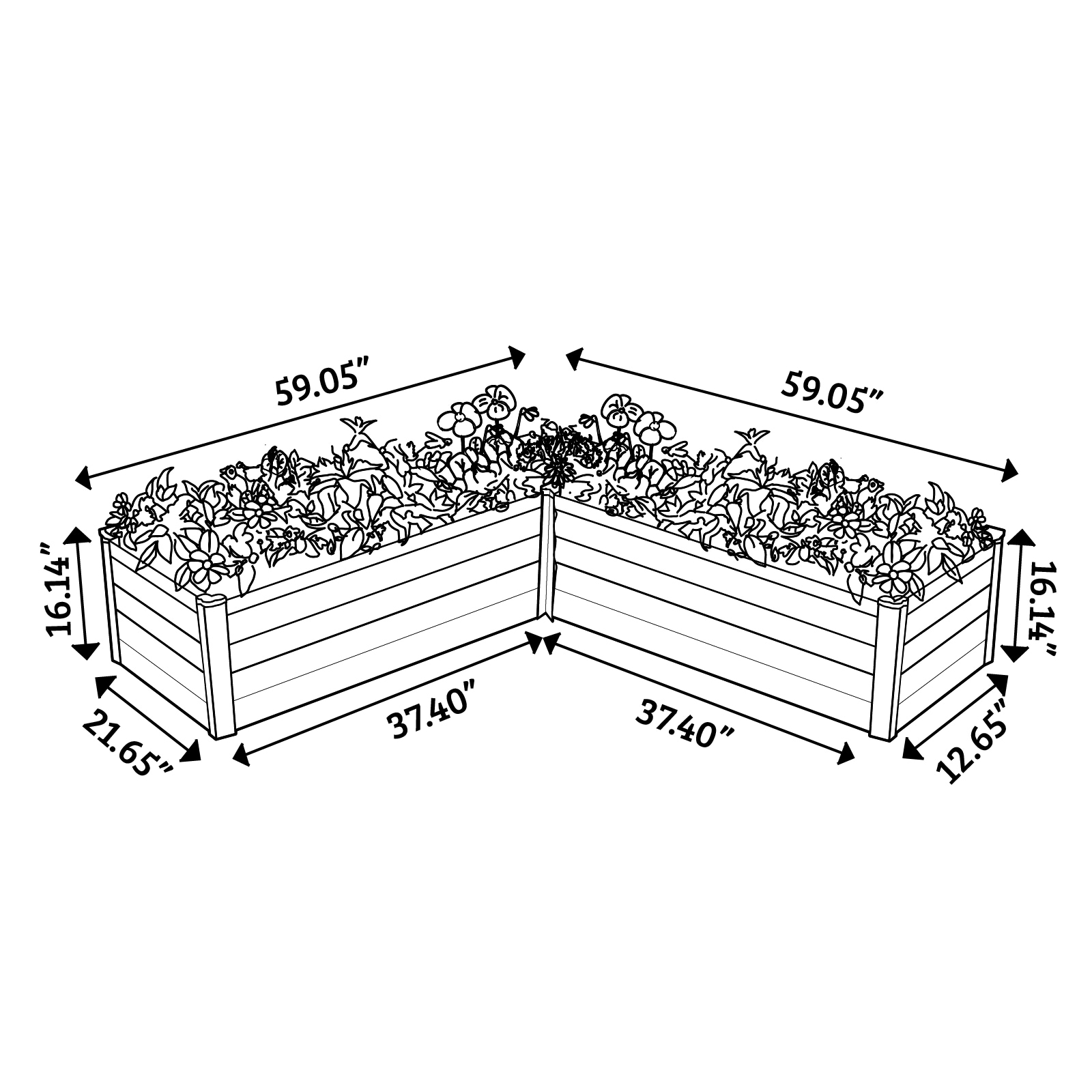 Surfmist White L-Shaped Galvanized Steel Raised Garden Bed