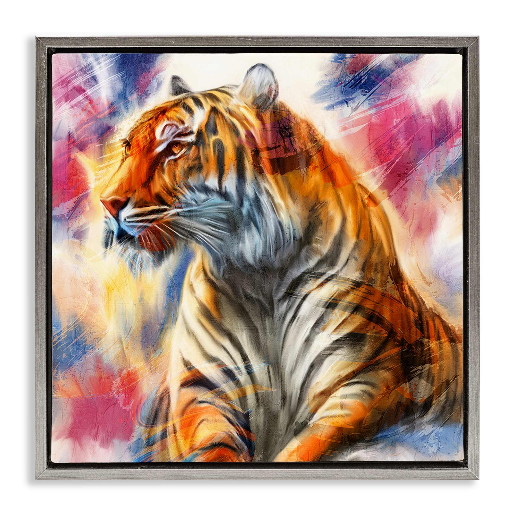 Stupell Industries BS-085-FFL-17X17 Fierce and Elegant Tiger Gray Framed Floater Canvas Wall Art By Kim Allen 18 x 18
