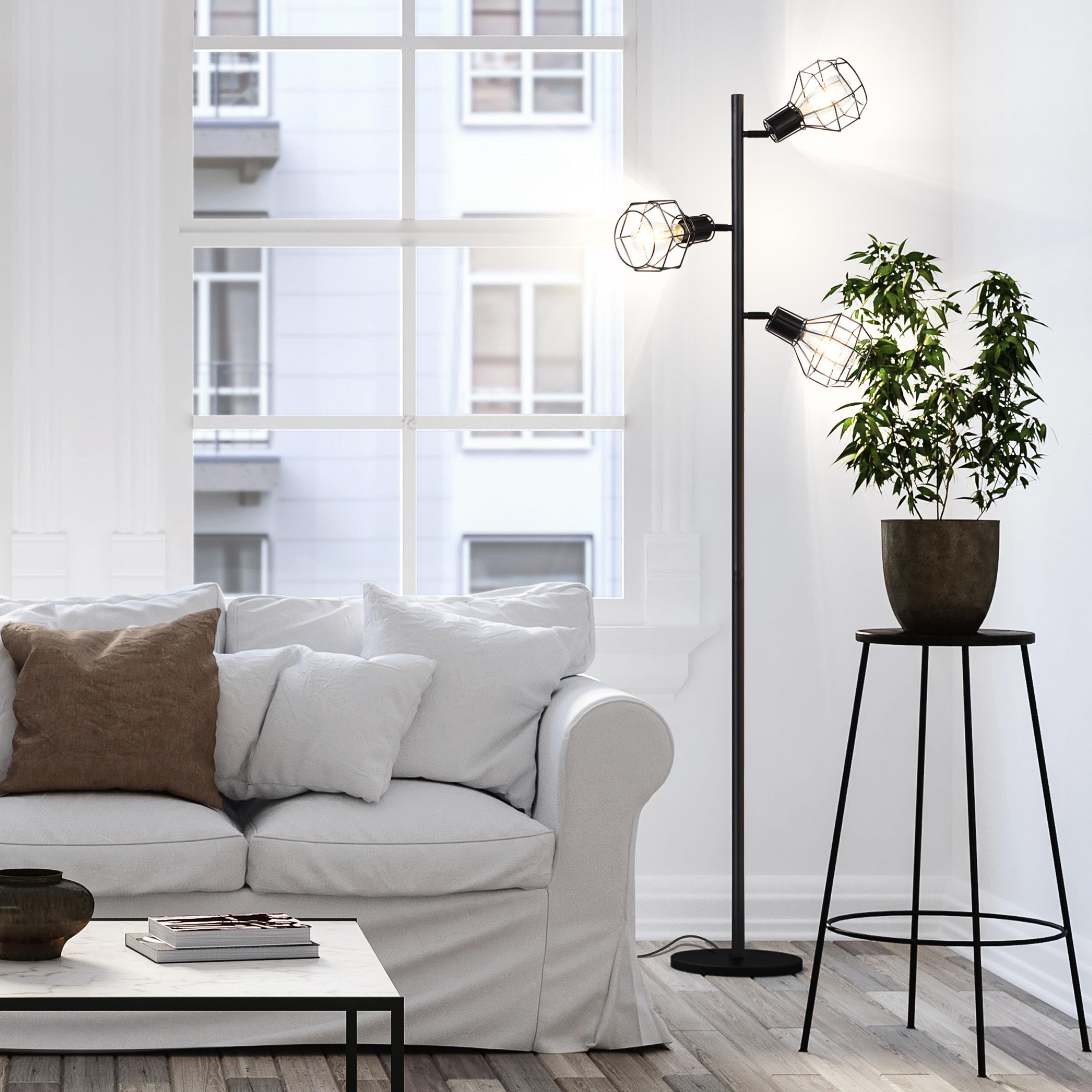 Robin Adjustable 3-Head Industrial Black LED Floor Lamp with Vintage Edison Bulbs
