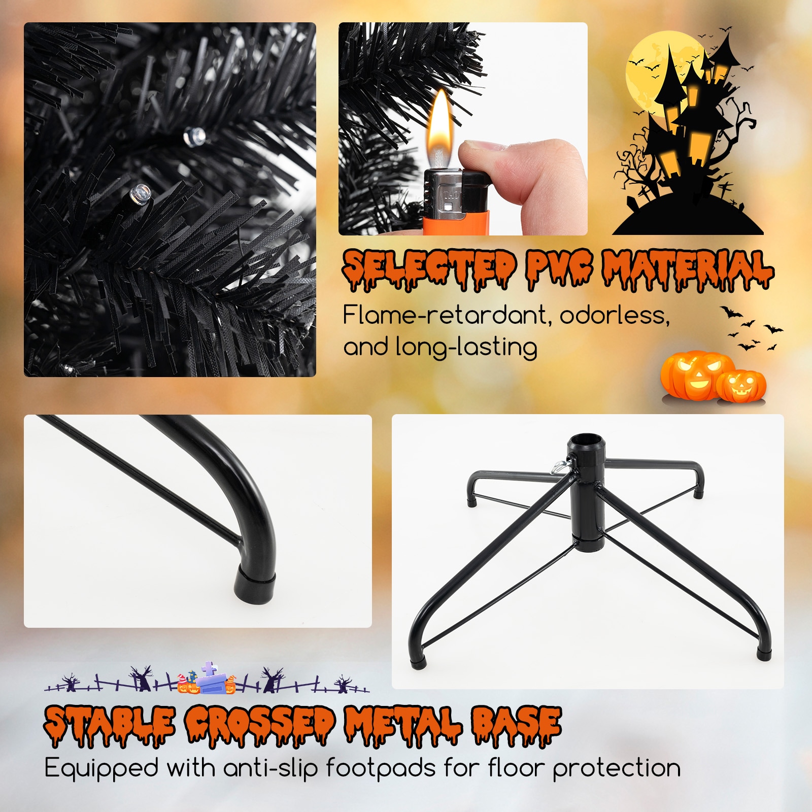 LIVIZA 7-ft Pre-lit Full Rightside-up Black Artificial Christmas Tree ...