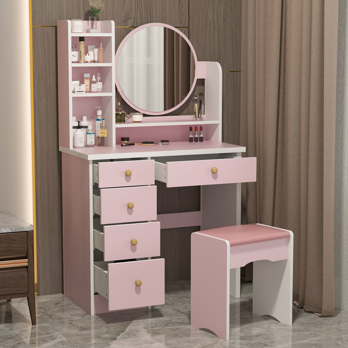 Pink deals makeup vanity