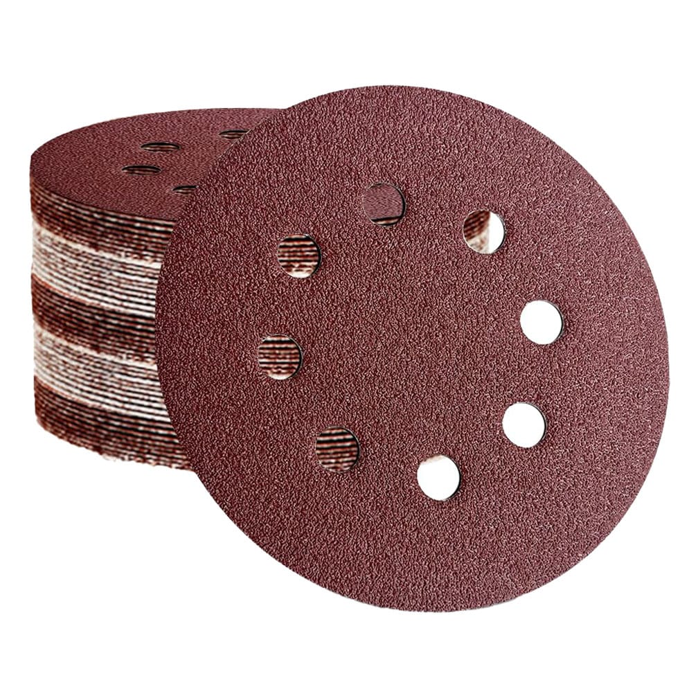 Etokfoks 5 Inch Aluminum Oxide Sanding Discs Sandpaper with 8 Hole Hook and Loop for Random Orbital Sander 52 Pack #LETMMPASW
