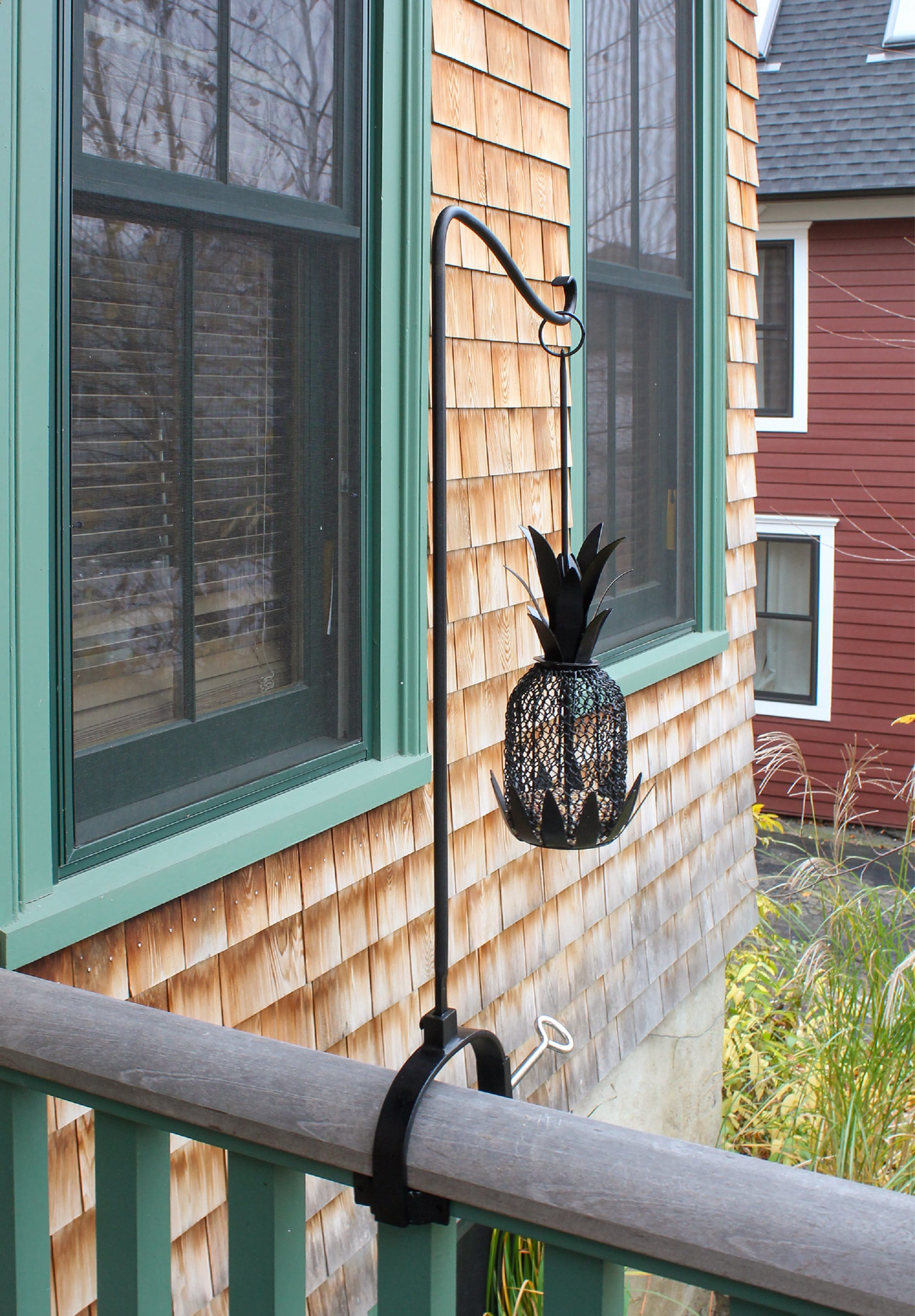 Wrought Iron Shepherd's Hook with Over Railing Bracket