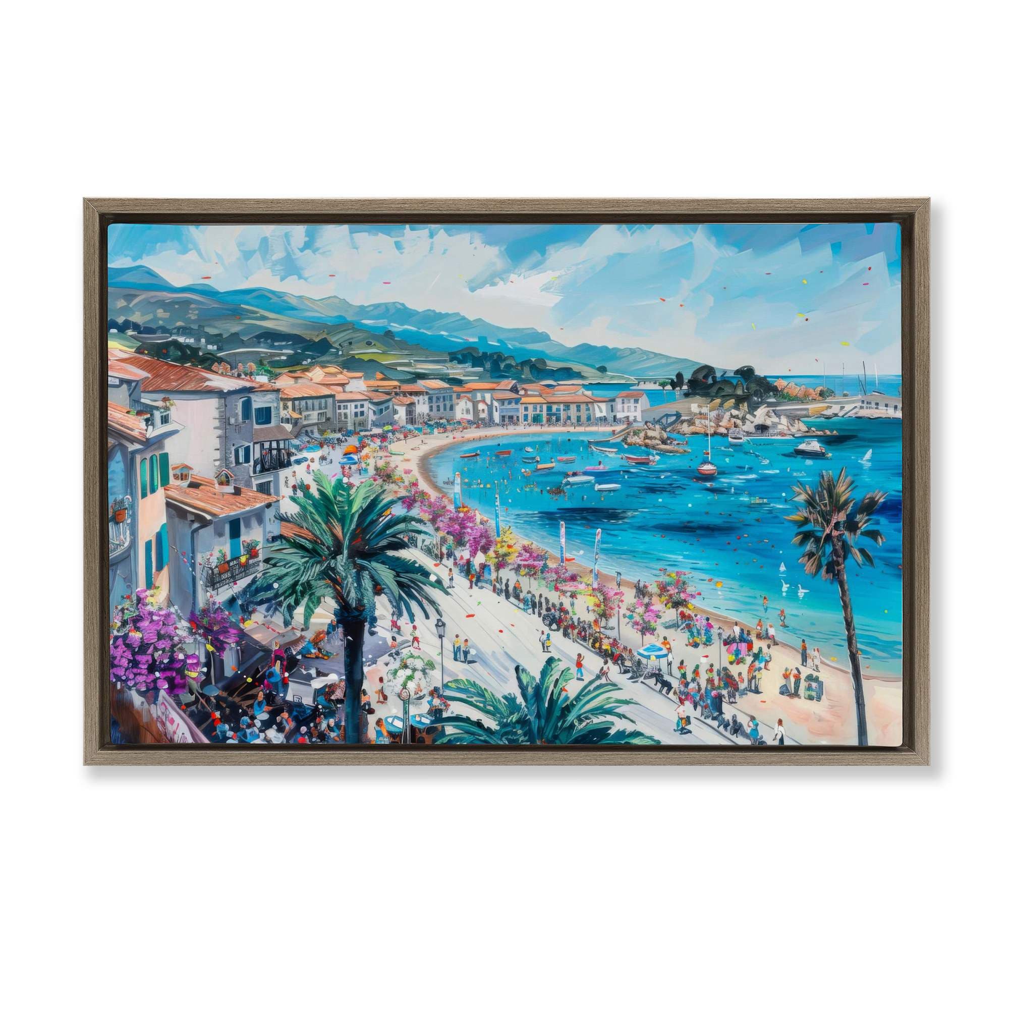 Stupell Industries BT-730-FFE-20X30 Busy Summer Beach Town Brown Framed Floater Canvas Wall Art By LSR Design Studio 31 x 21