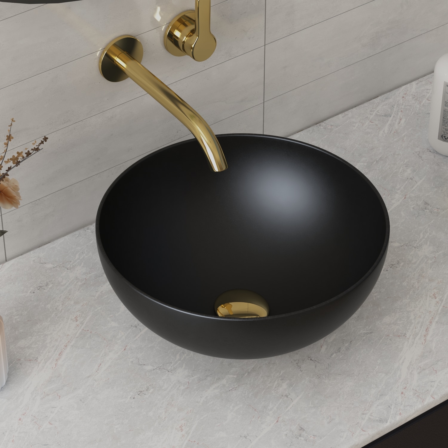 DeerValley DV-1V0025 Symmetry Ceramic Vessel Round Traditional Black Bathroom Sink ( 12.8-in x 12.8-in )