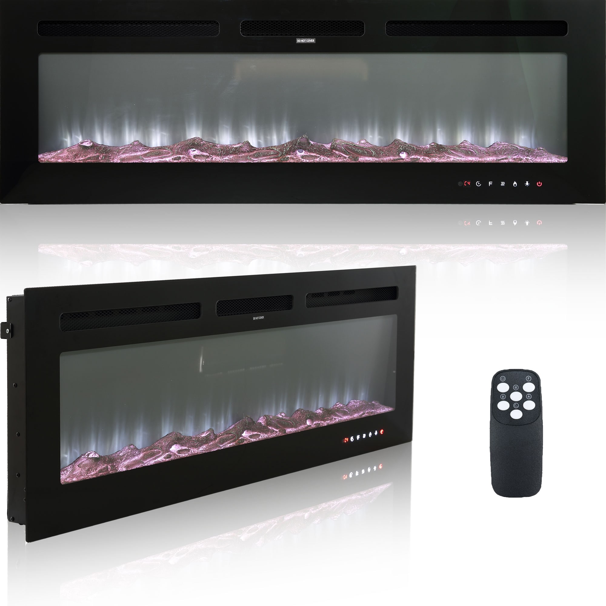 Mondawe WF-ZHX-RFP-60 60-in W Black Wall mount Fan-forced Wall-mount Electric Fireplace with Remote Control Included