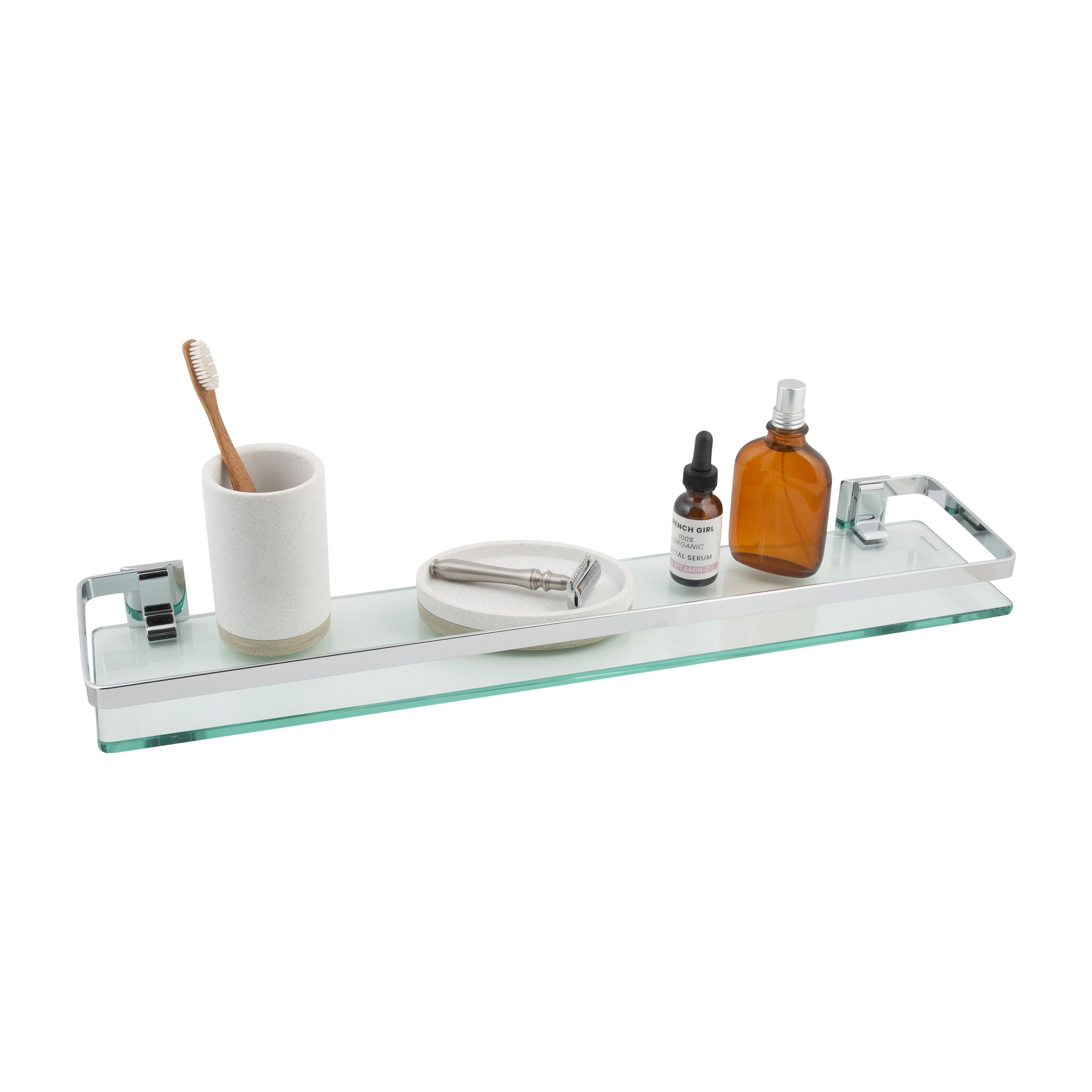 Organize It All Glass 1-Tier Glass Wall Mount Bathroom Shelf (21.75-in x  4.75-in x 6.25-in) in the Bathroom Shelves department at