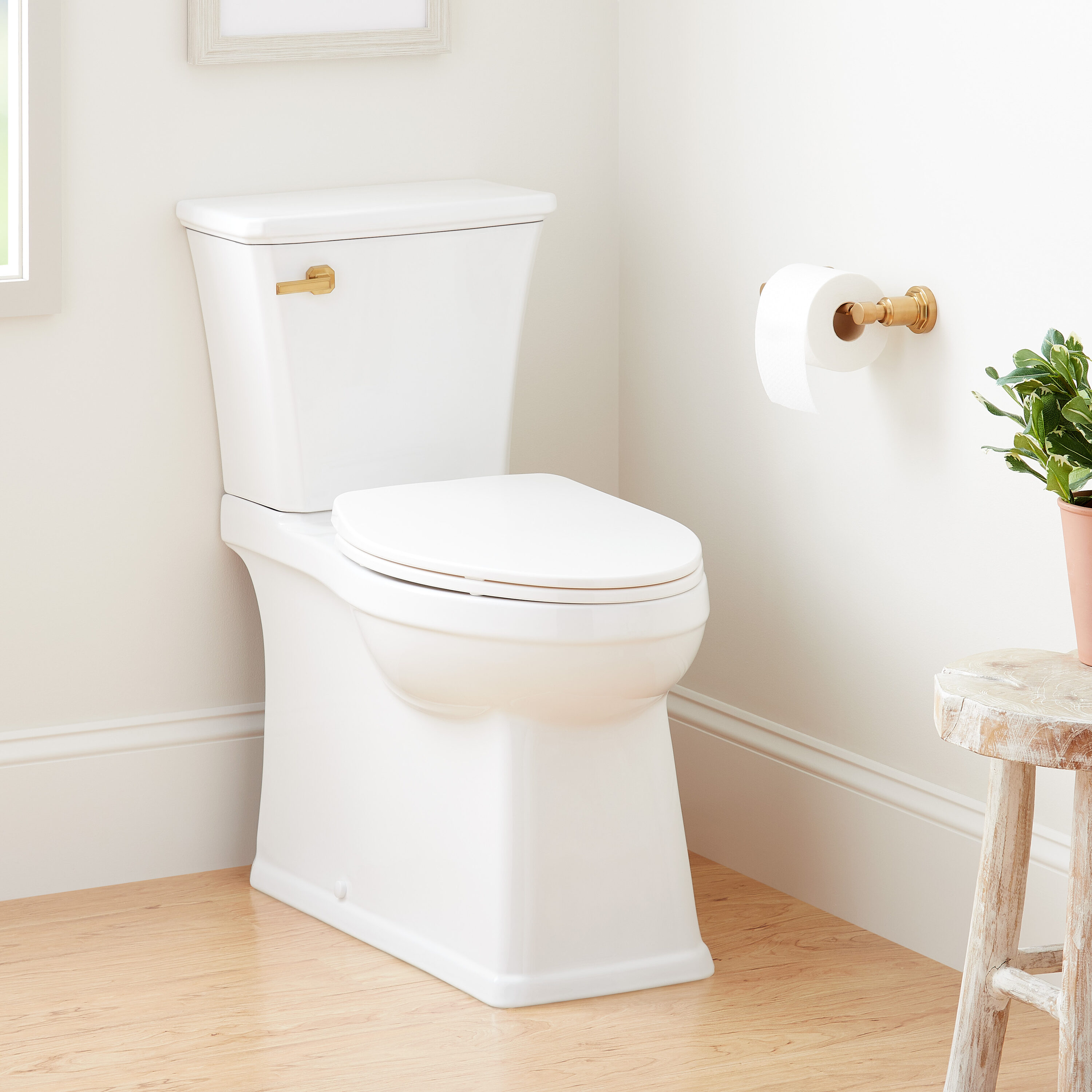 Signature Hardware 483981 Benbrook White Elongated Standard height Soft Close 2-piece Toilet 12-in Rough-In WaterSense 1.28 GPF