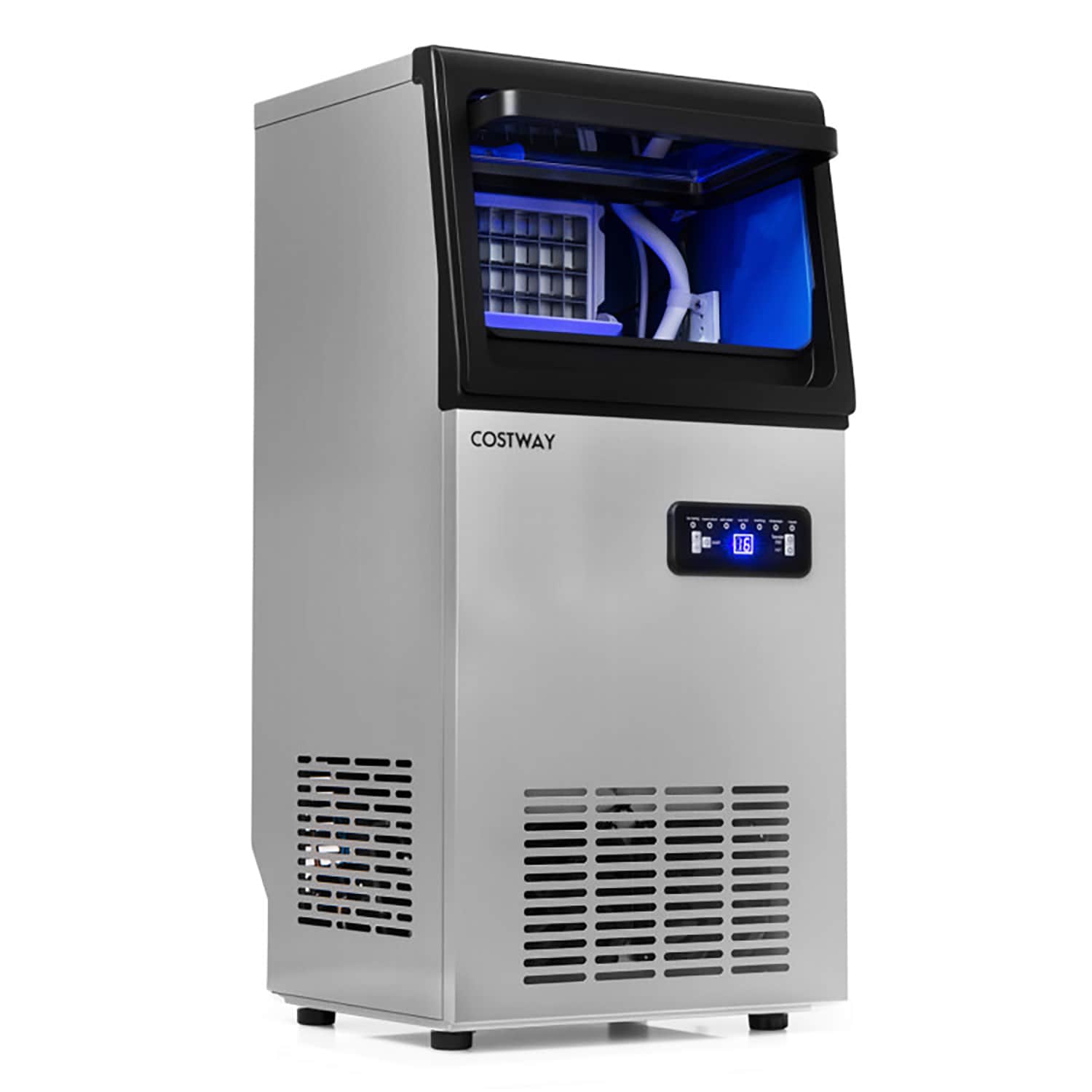 GZMR - 110-lb Ice Per day Freestanding or Undercounter/Built-in Cubed Ice Maker ( Silver+Black )