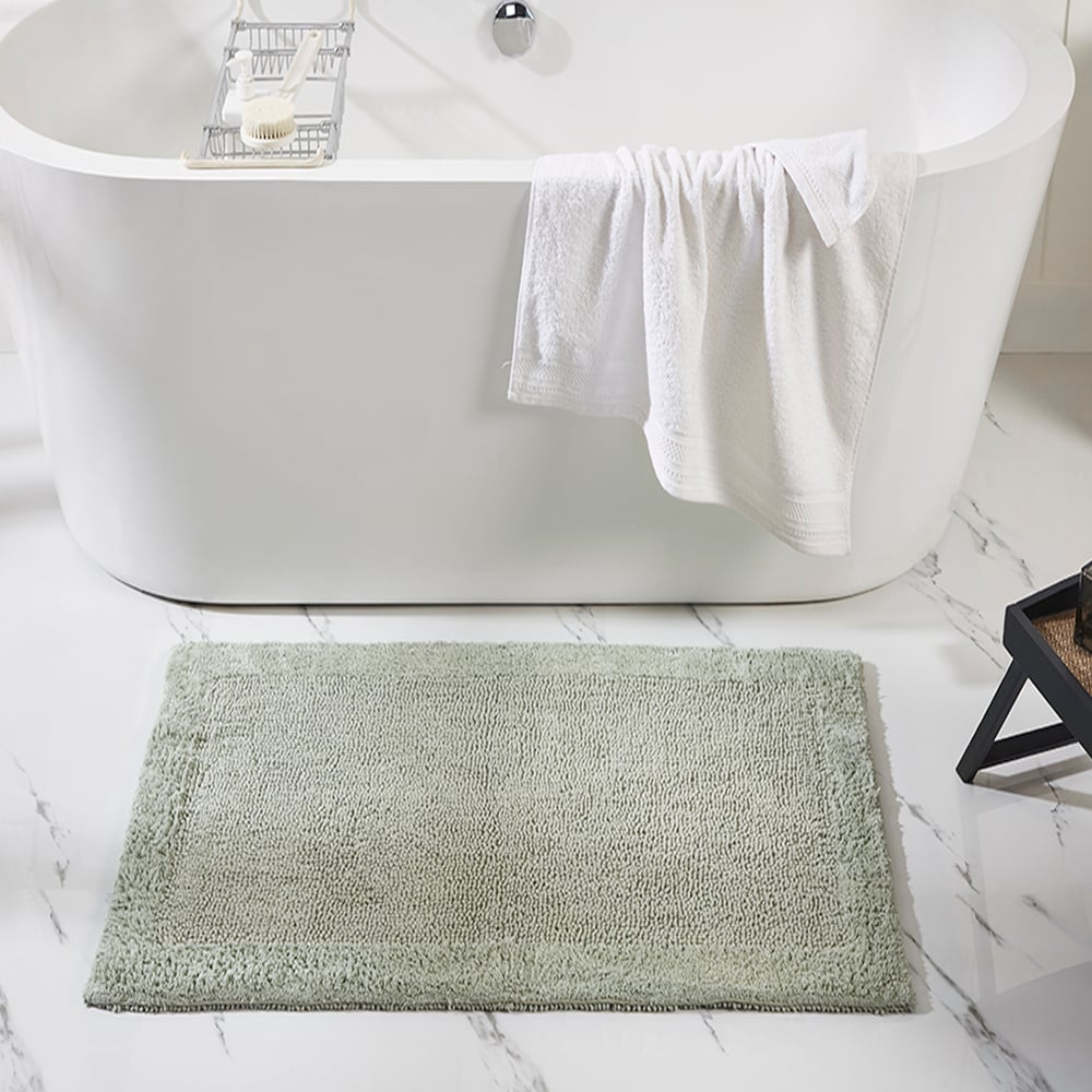 Sage Green Cotton Reversible 2-Piece Bath Rug Set