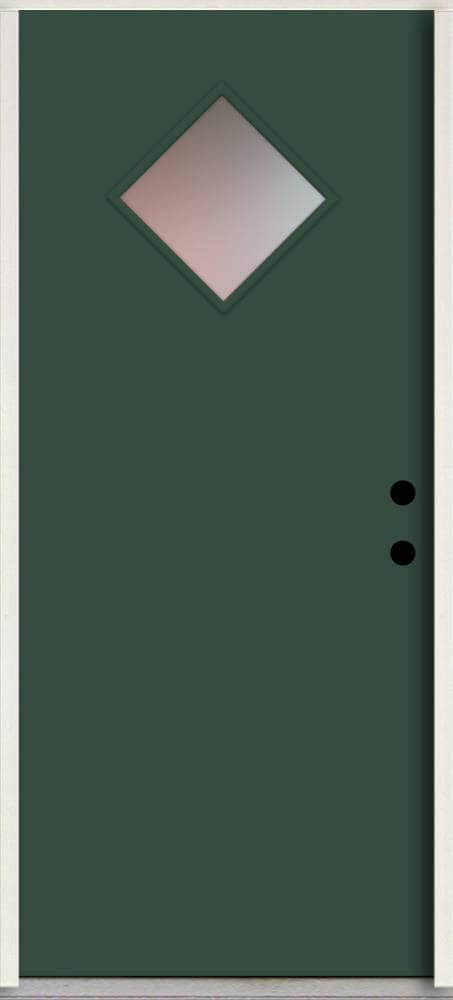 RELIABILT LO1067248 Spotlights 36-in x 80-in x 4-5/8-in Fiberglass 1/4 lite Left-hand inswing Evergreen Paint Painted Prehung Front Door Insulating core