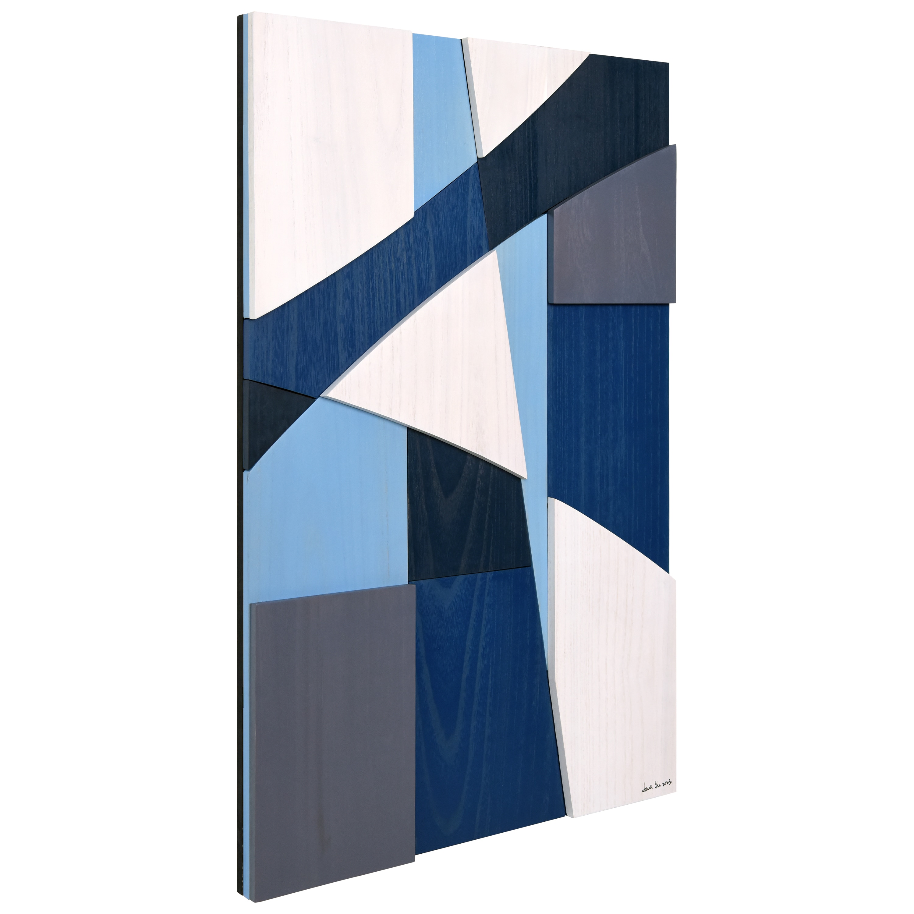 36 in. x 24 in. Blue and Gray Abstract Wood Wall Art
