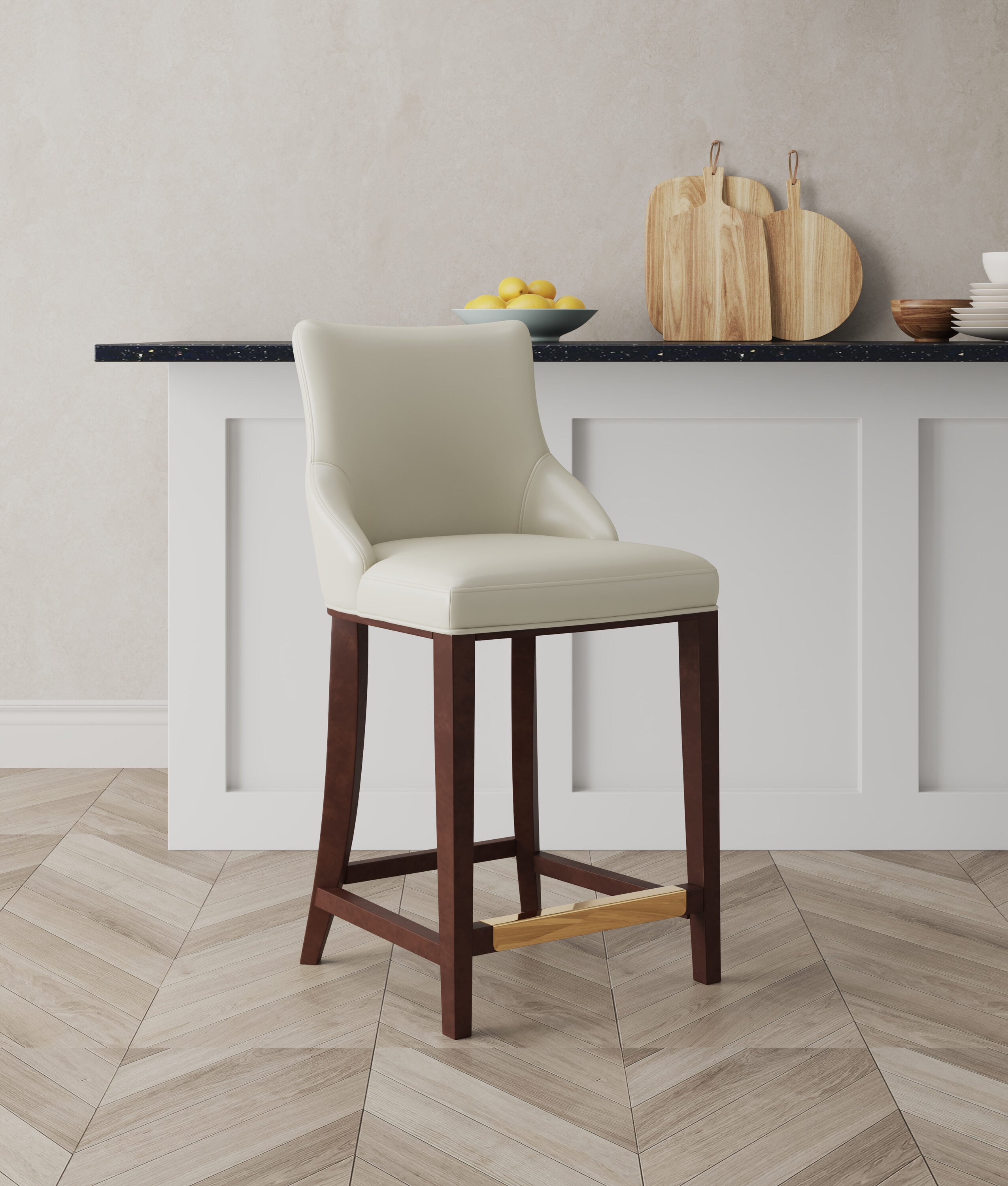 Manhattan Comfort CS016-IV Ivory 25.98-in H Counter height (24-in to 27-in) Square Seat Upholstered Wood Back Bar Stool Back