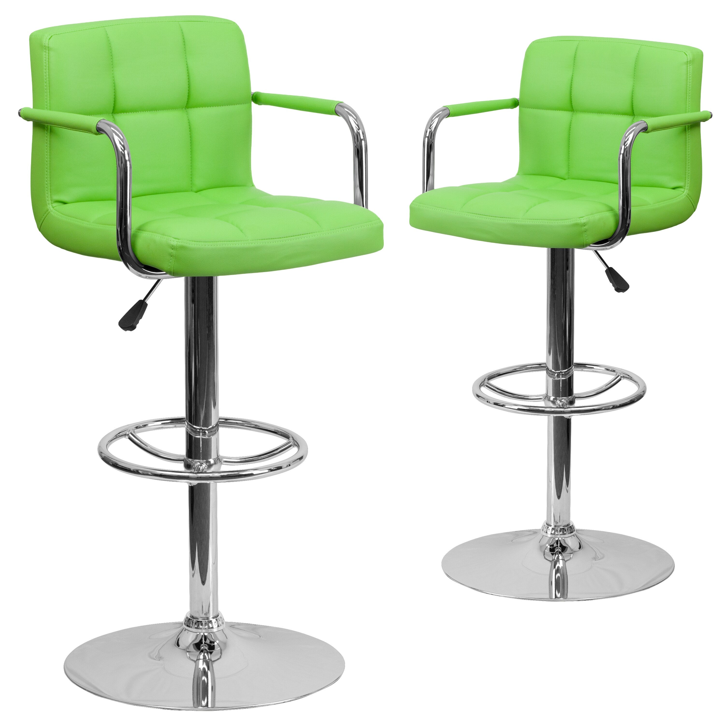 Flash Furniture 847254071741 Green 33.25-in H Adjustable height Upholstered Swivel Metal Back Bar Stool with Arms and Back