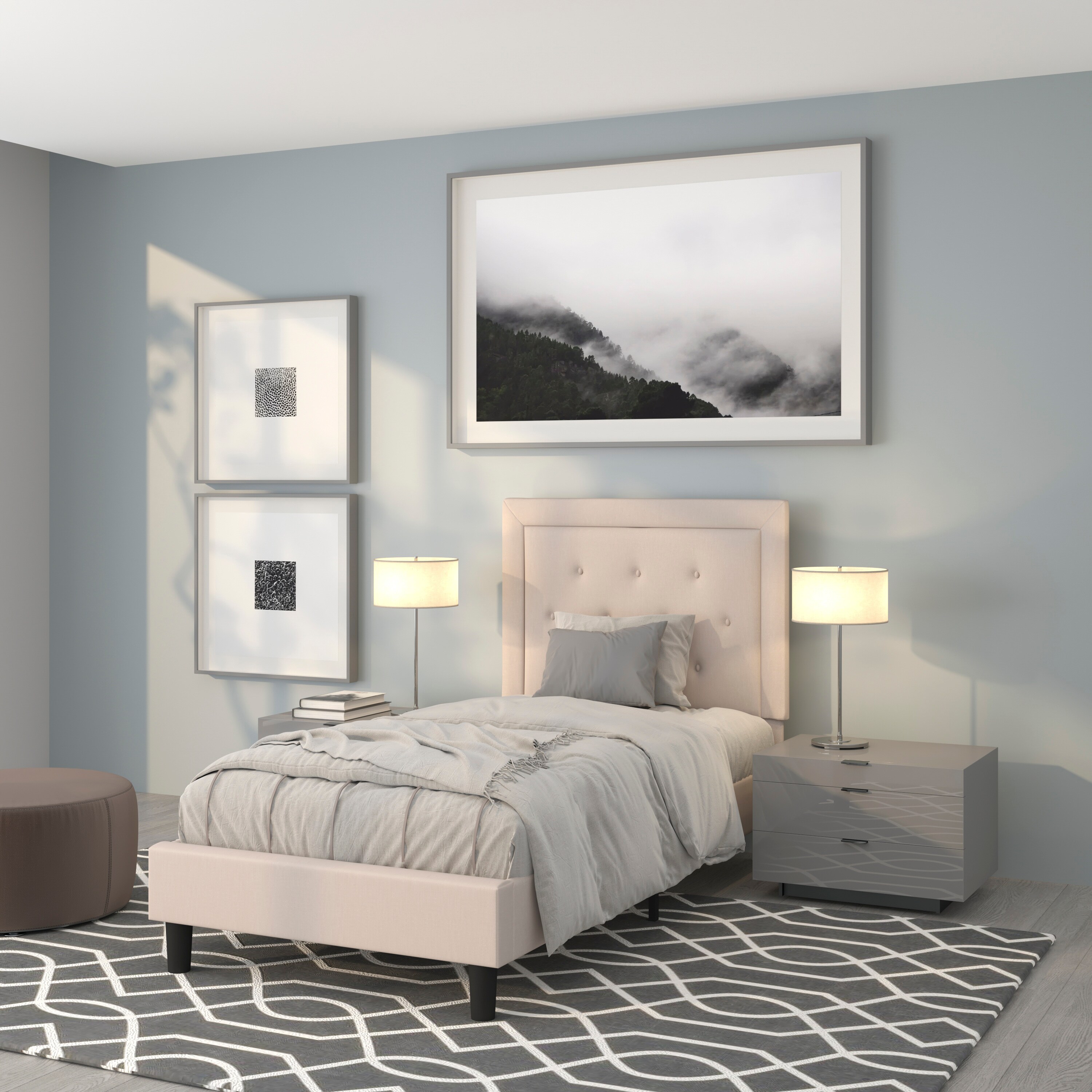 Flash Furniture 889142227410 Roxbury Beige Twin Upholstered Platform Bed